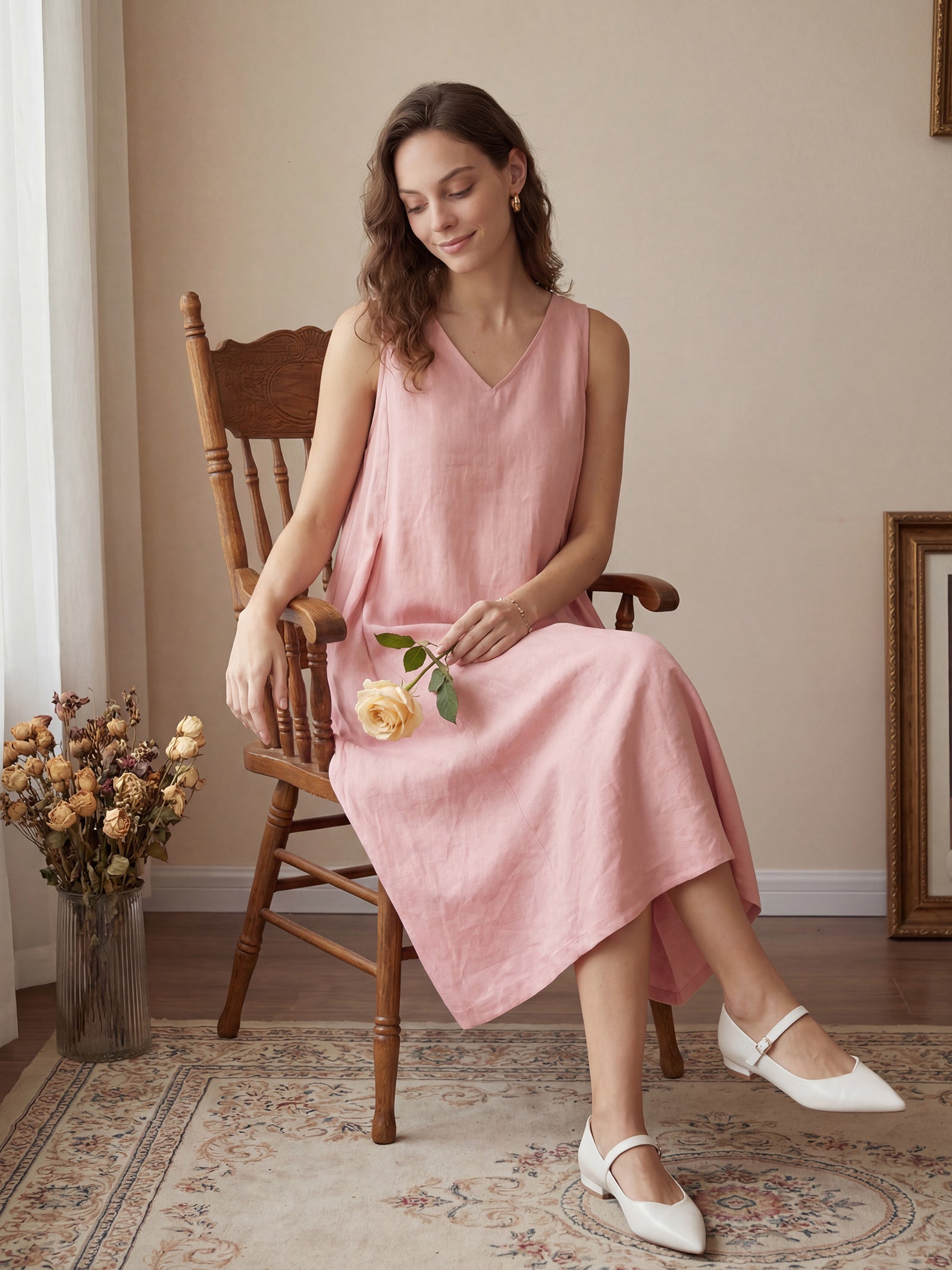 100% Linen Sleeveless A-Line Maxi Dress TARA