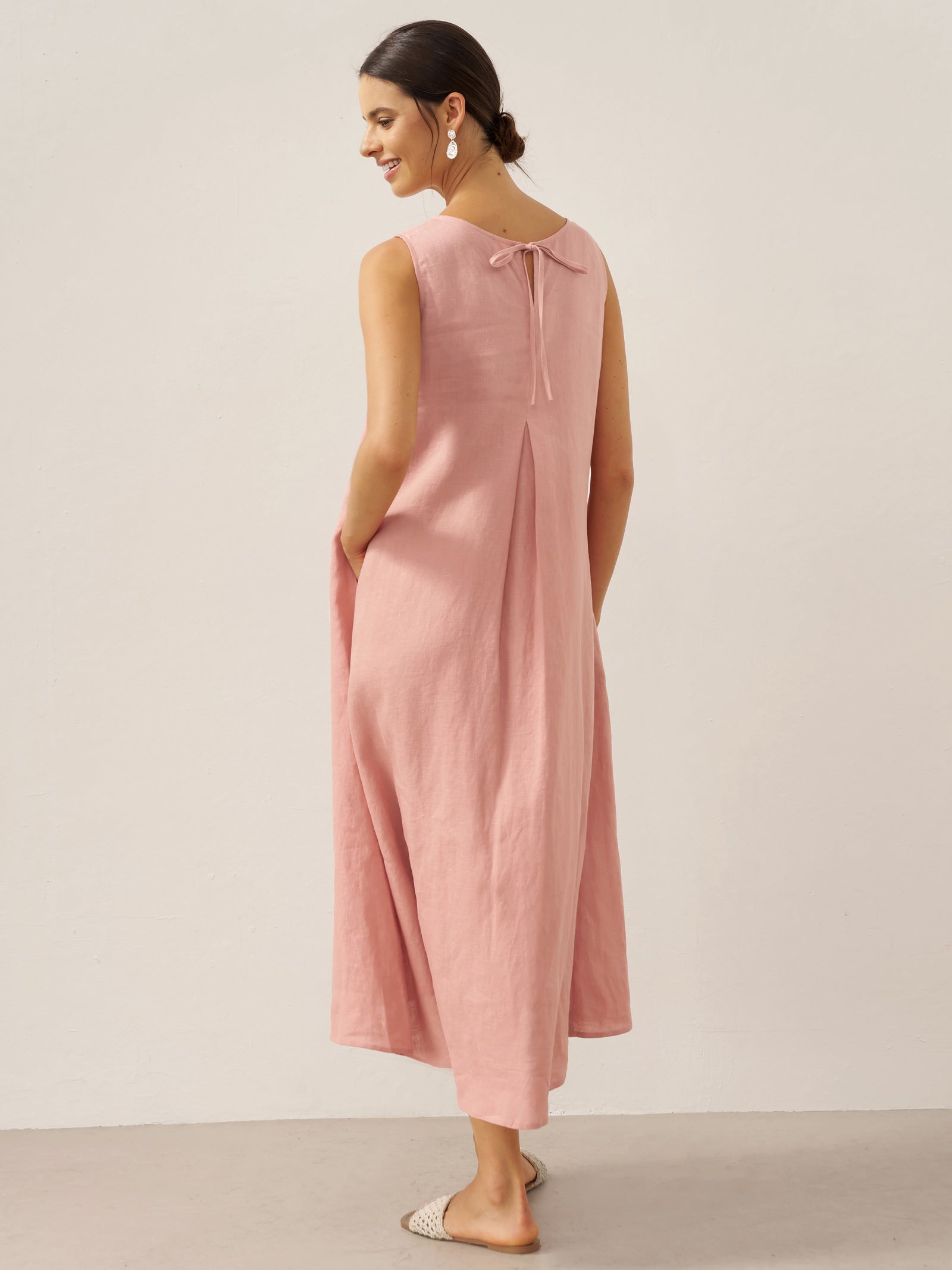 100% Linen Sleeveless A-Line Maxi Dress TARA