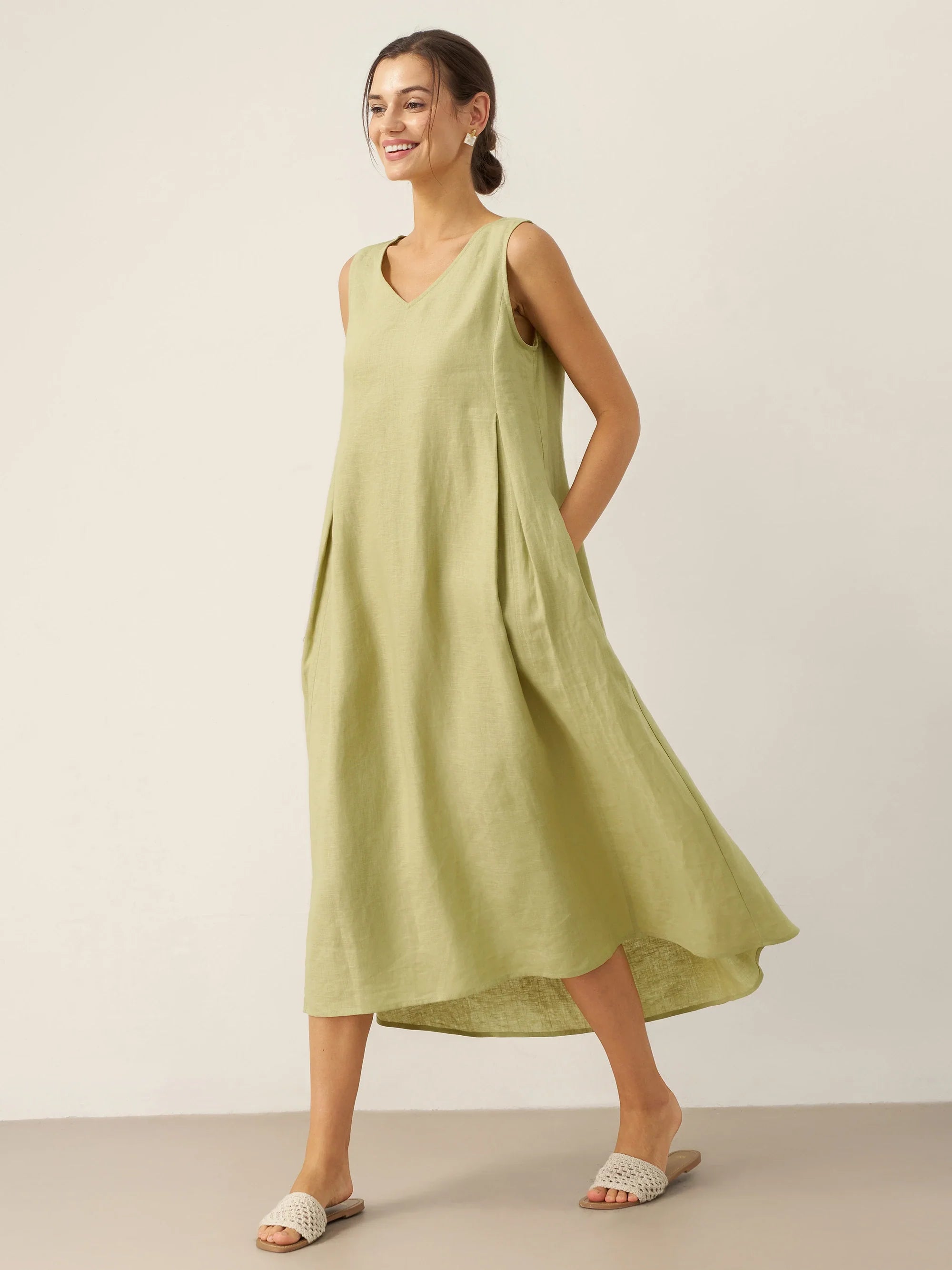 100% Linen Sleeveless A-Line Maxi Dress TARA