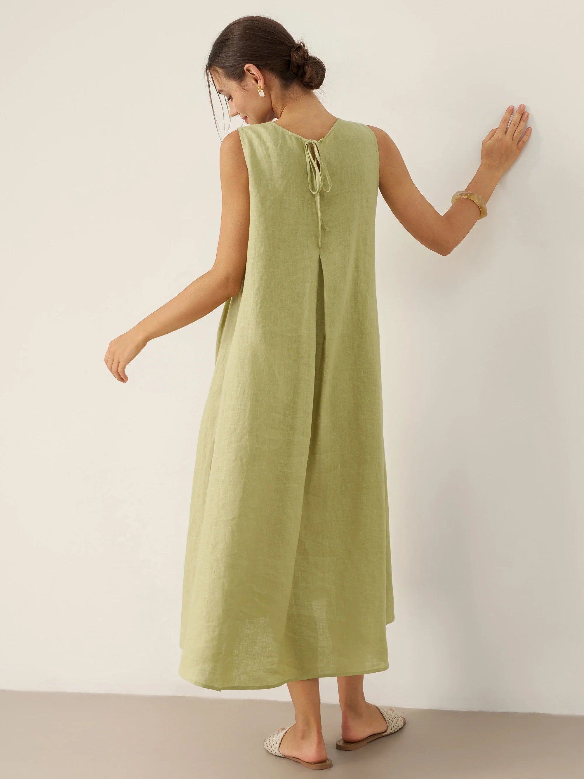 100% Linen Sleeveless A-Line Maxi Dress TARA