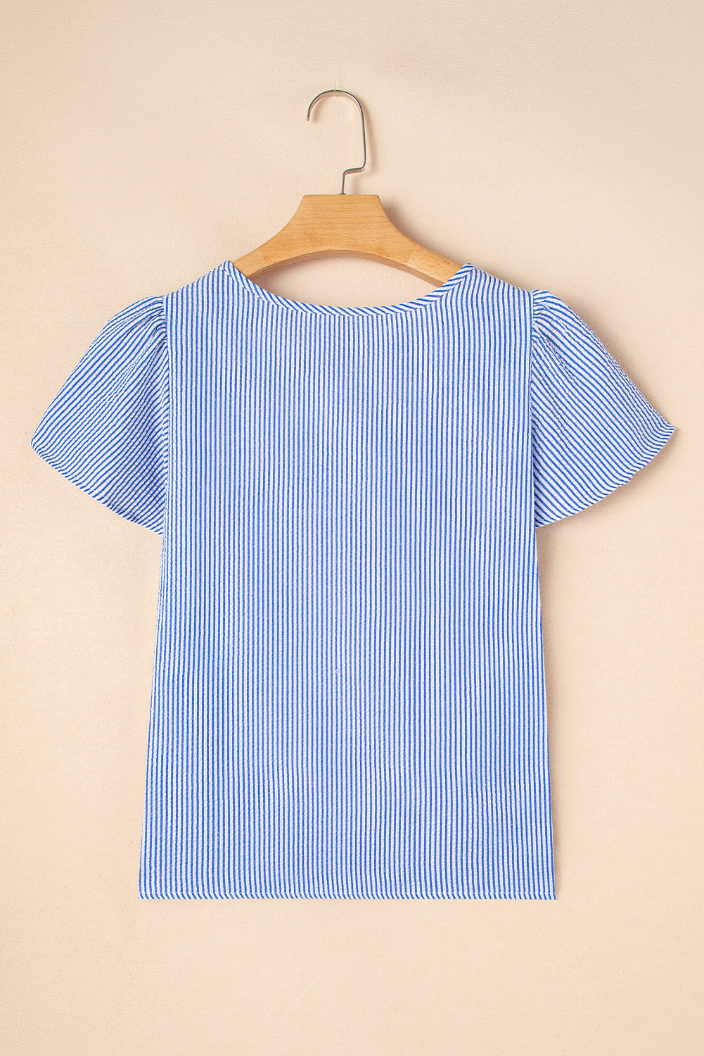 Stripe Textured Ruffle Square Neck Blouse