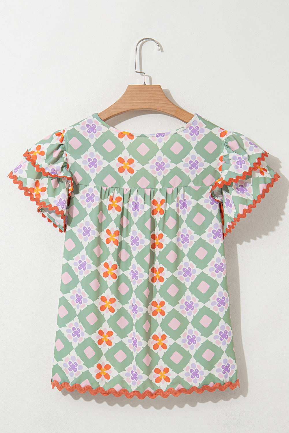 Belen Floral Layered Flutter Sleeve Rac Trim Blouse