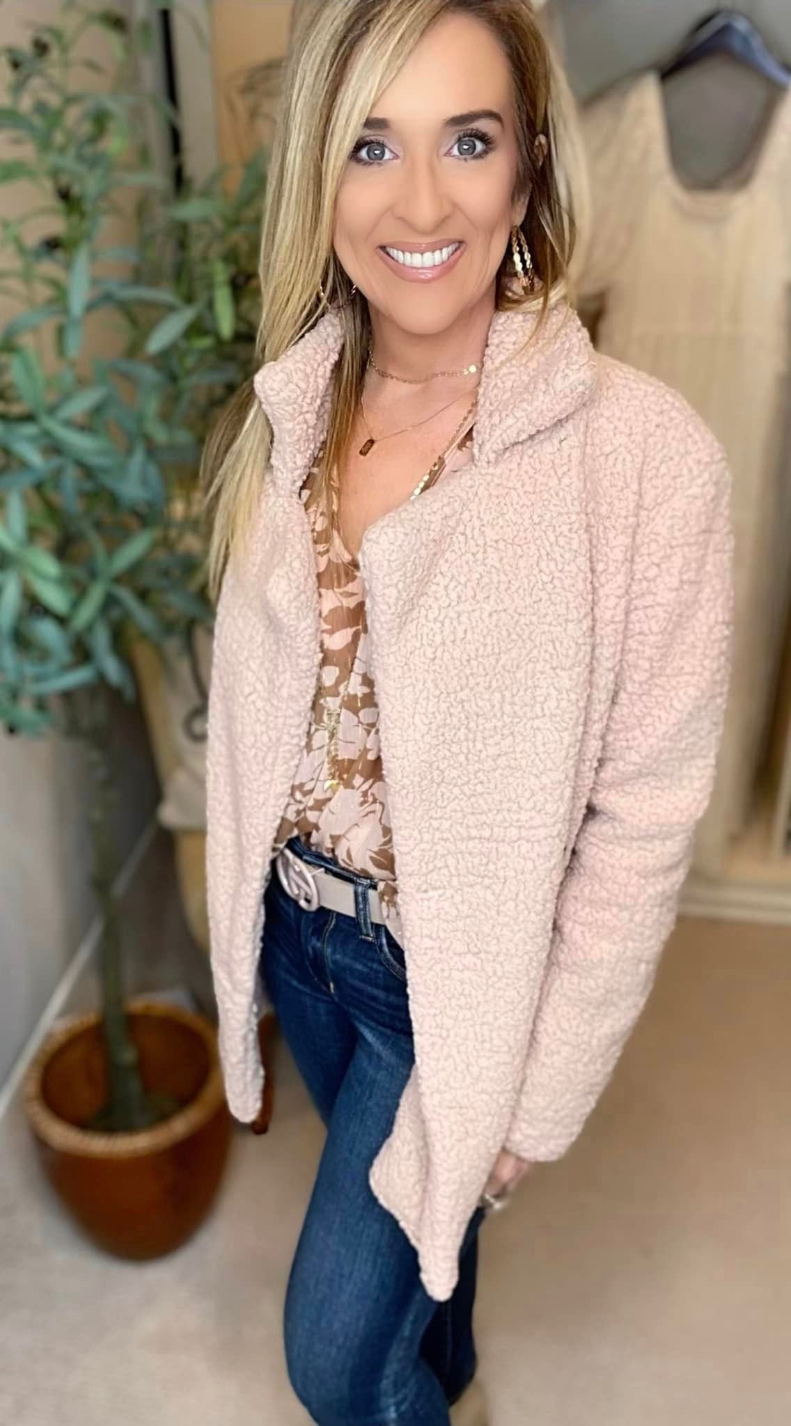 Full Size Lapel Collar Sherpa Coat