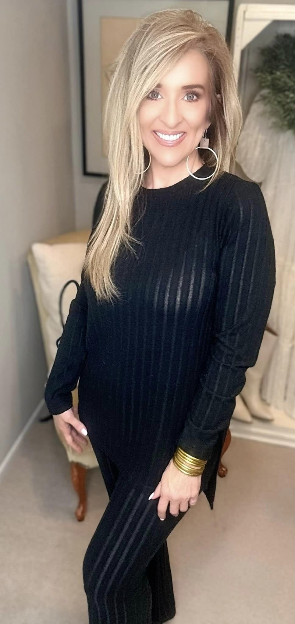 Basic Bae Full Size Ribbed High-Low Top and Wide Leg Pants Set