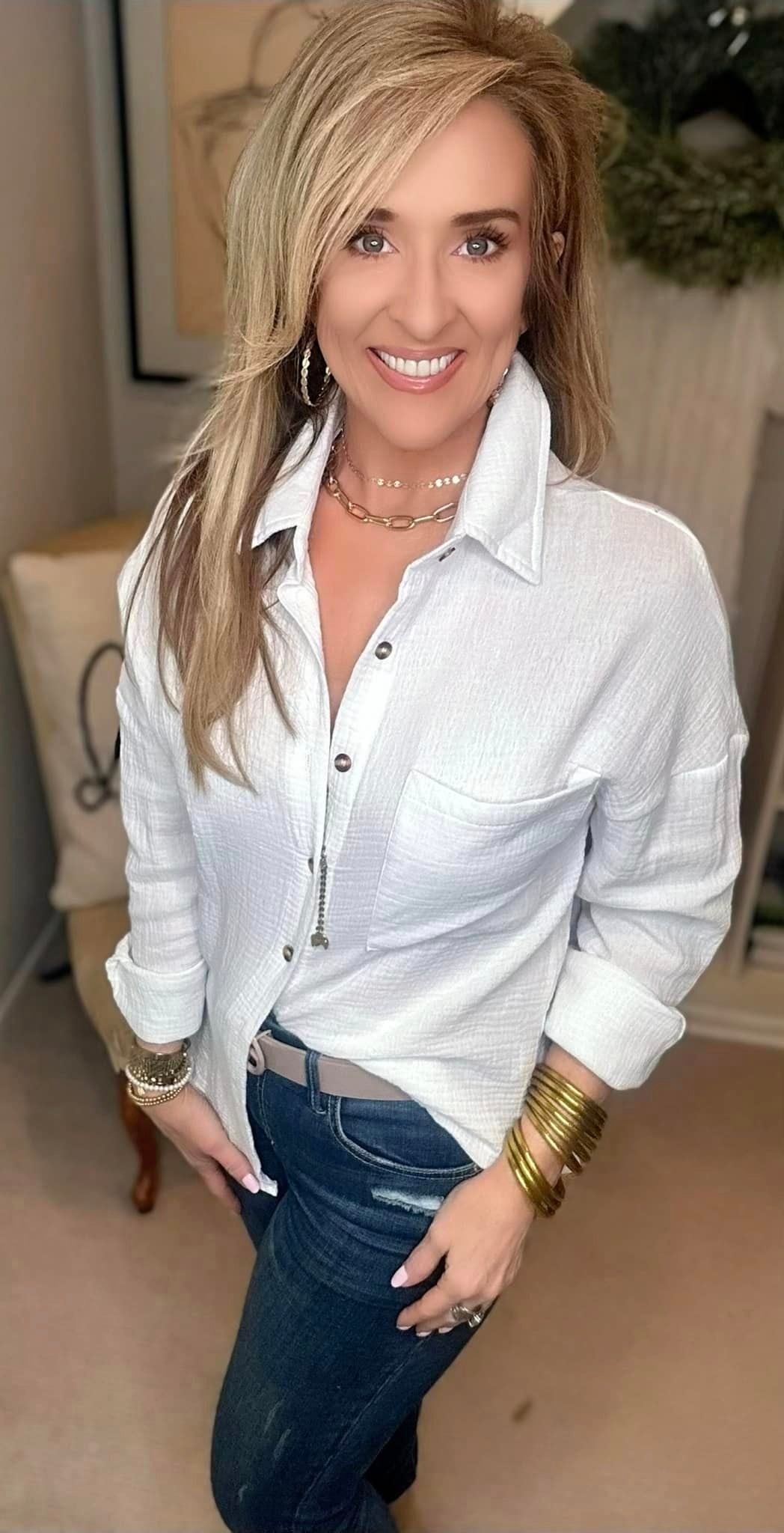 Textured Pocketed Button Up Dropped Shoulder Shirt