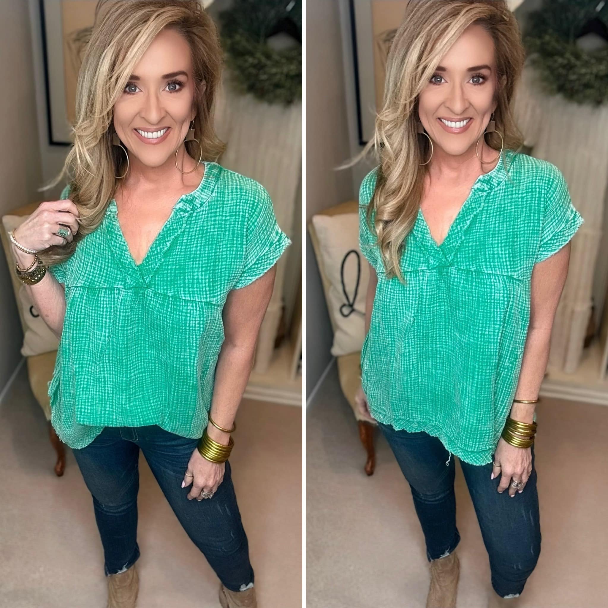 Zenana Washed Raw Hem Short Sleeve Blouse with Pockets