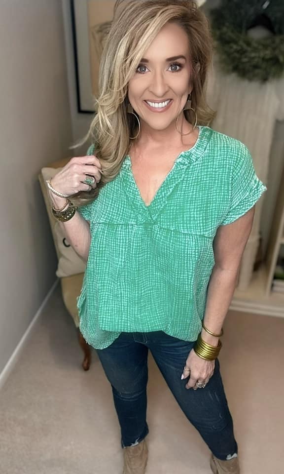 Zenana Washed Raw Hem Short Sleeve Blouse with Pockets