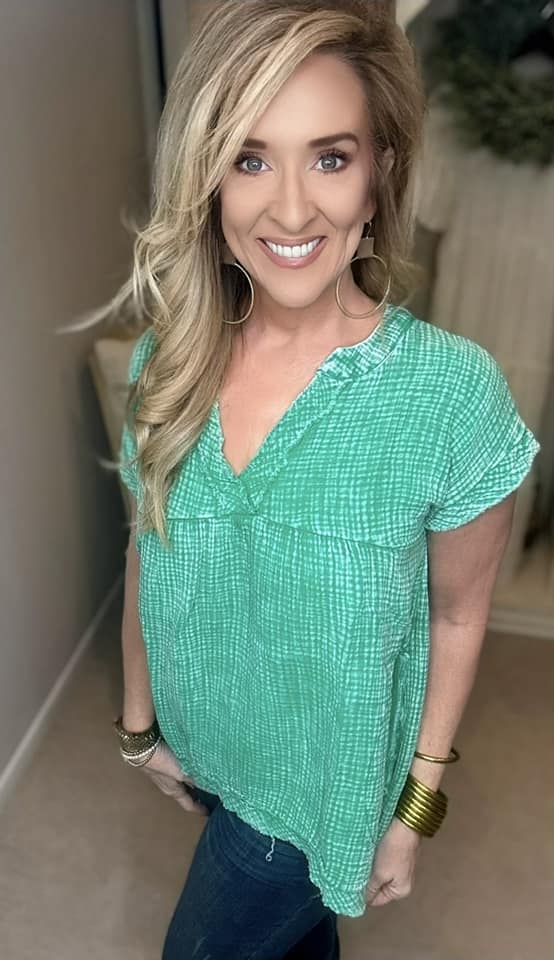 Zenana Washed Raw Hem Short Sleeve Blouse with Pockets