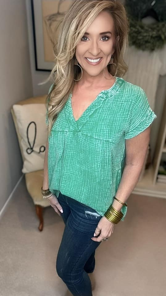 Zenana Washed Raw Hem Short Sleeve Blouse with Pockets