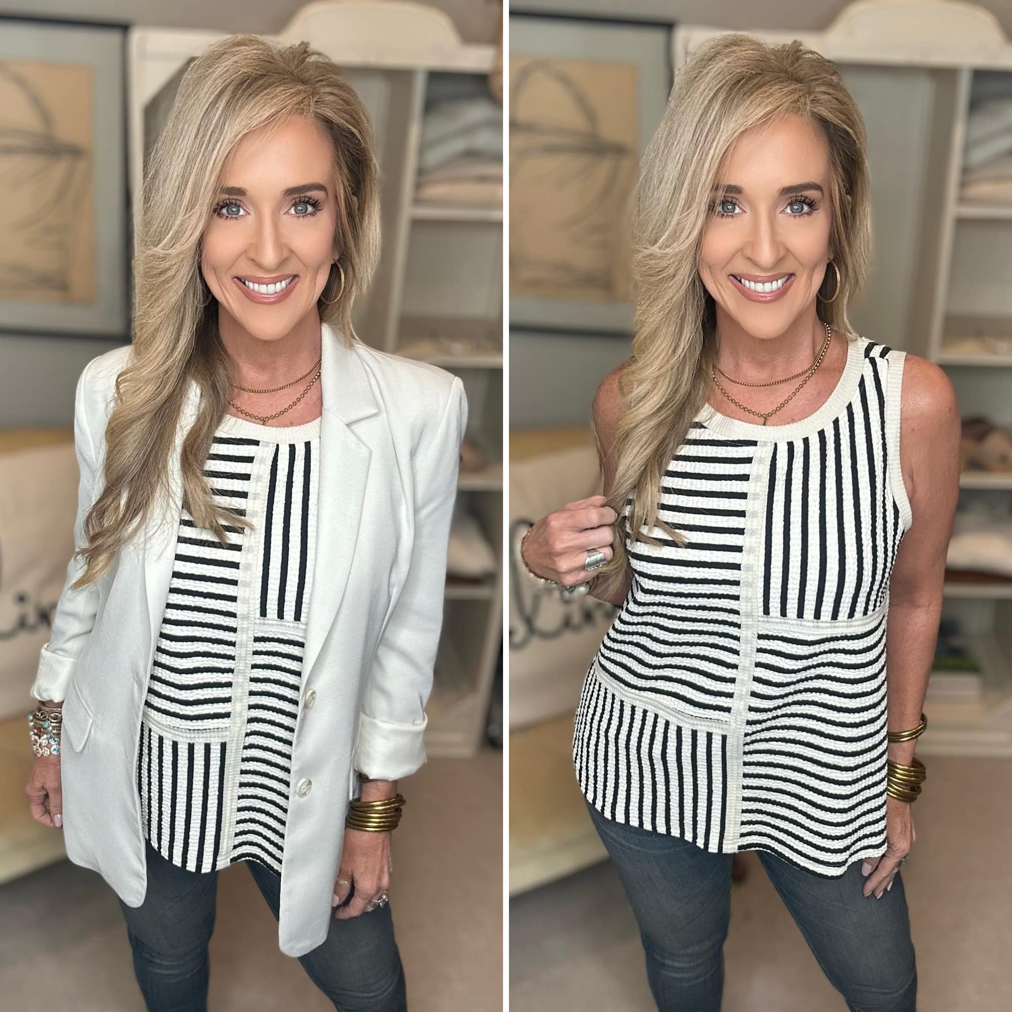 Round Neck Texture Striped Tank