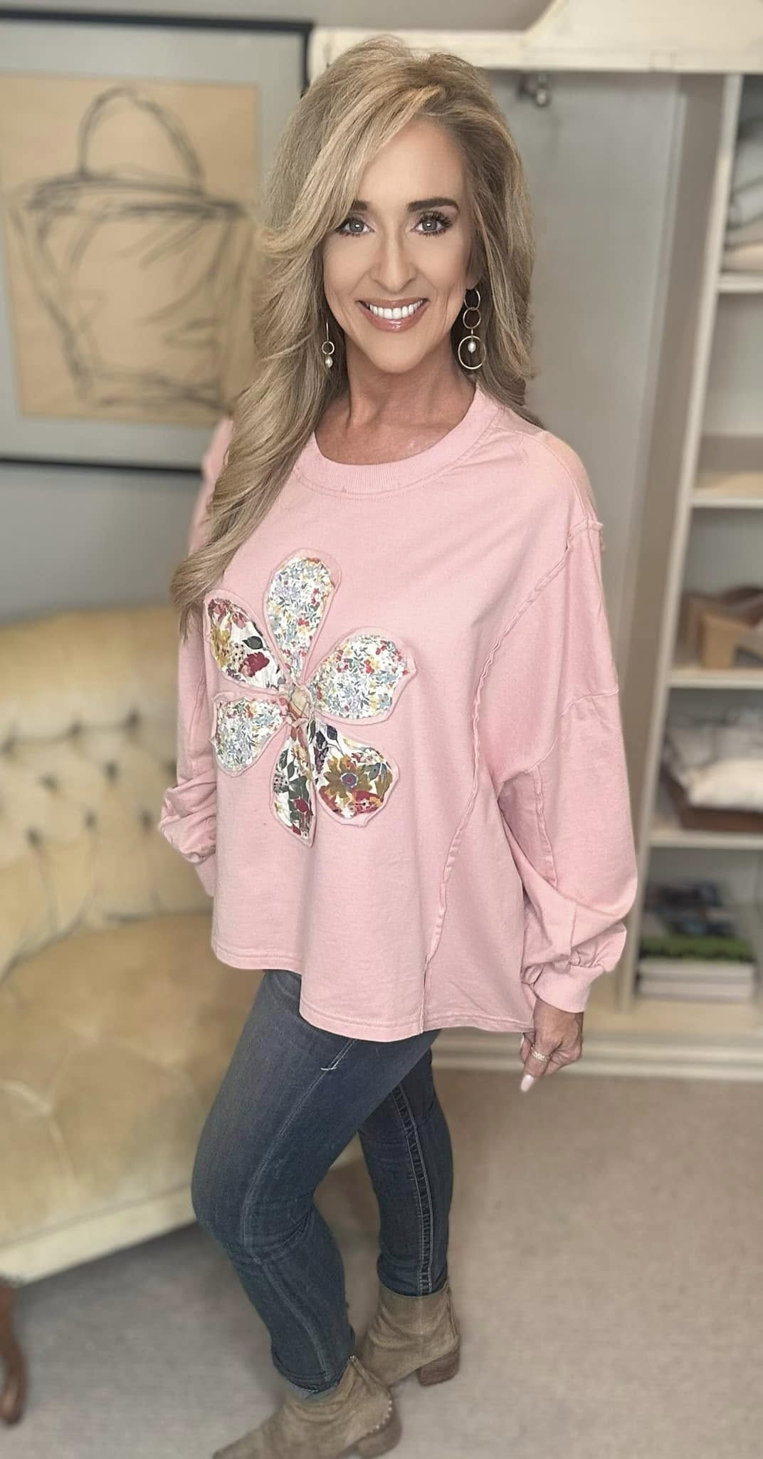 Flower Patch Dropped Shoulder Oversize Top
