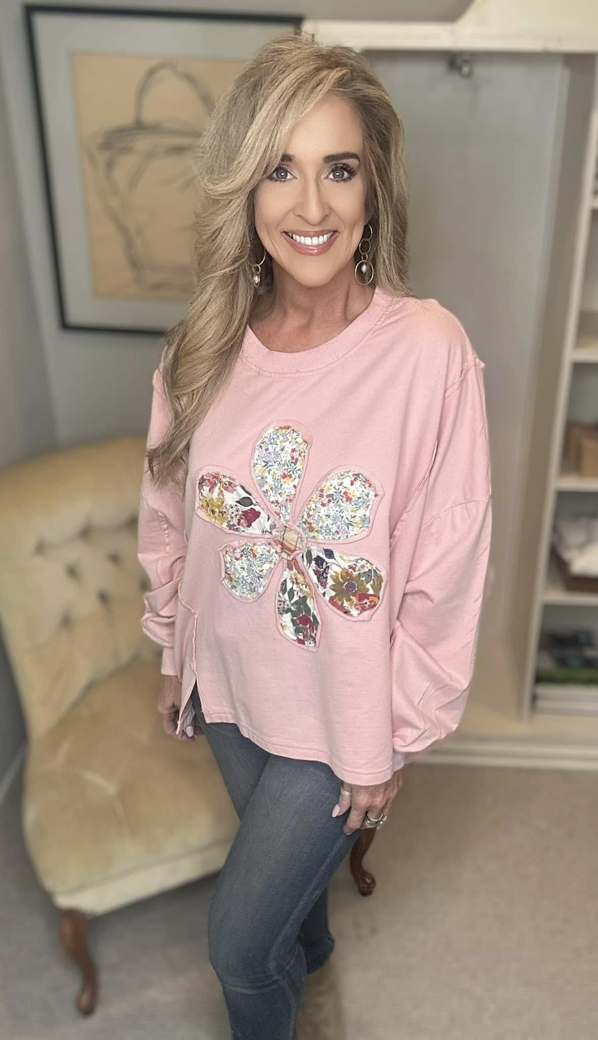 Flower Patch Dropped Shoulder Oversize Top