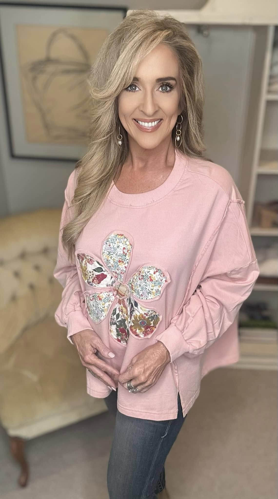 Flower Patch Dropped Shoulder Oversize Top