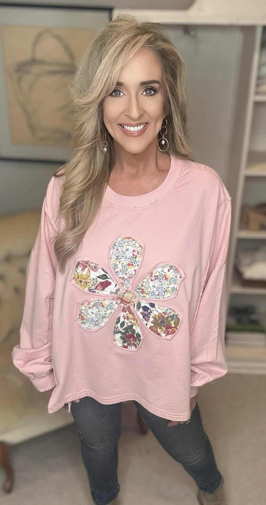 Flower Patch Dropped Shoulder Oversize Top