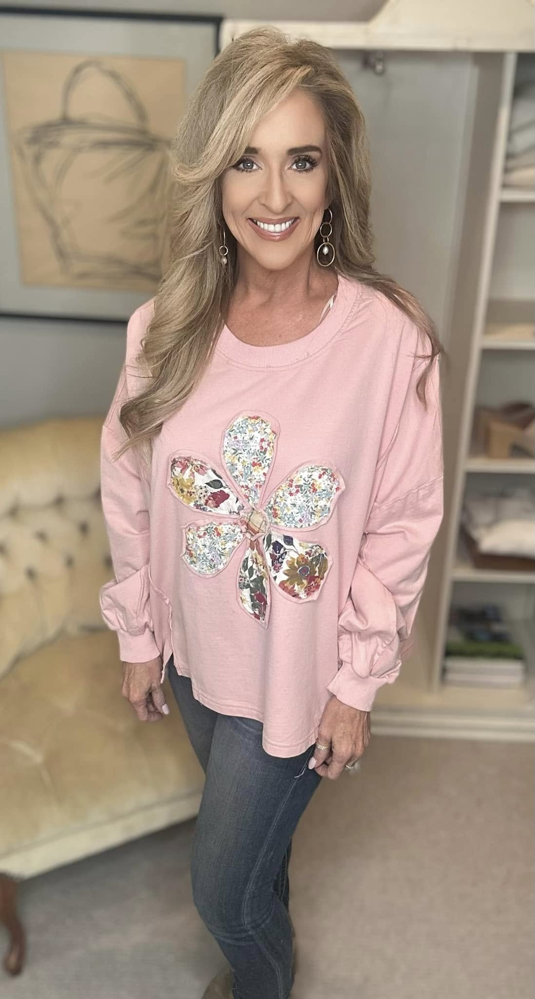 Flower Patch Dropped Shoulder Oversize Top