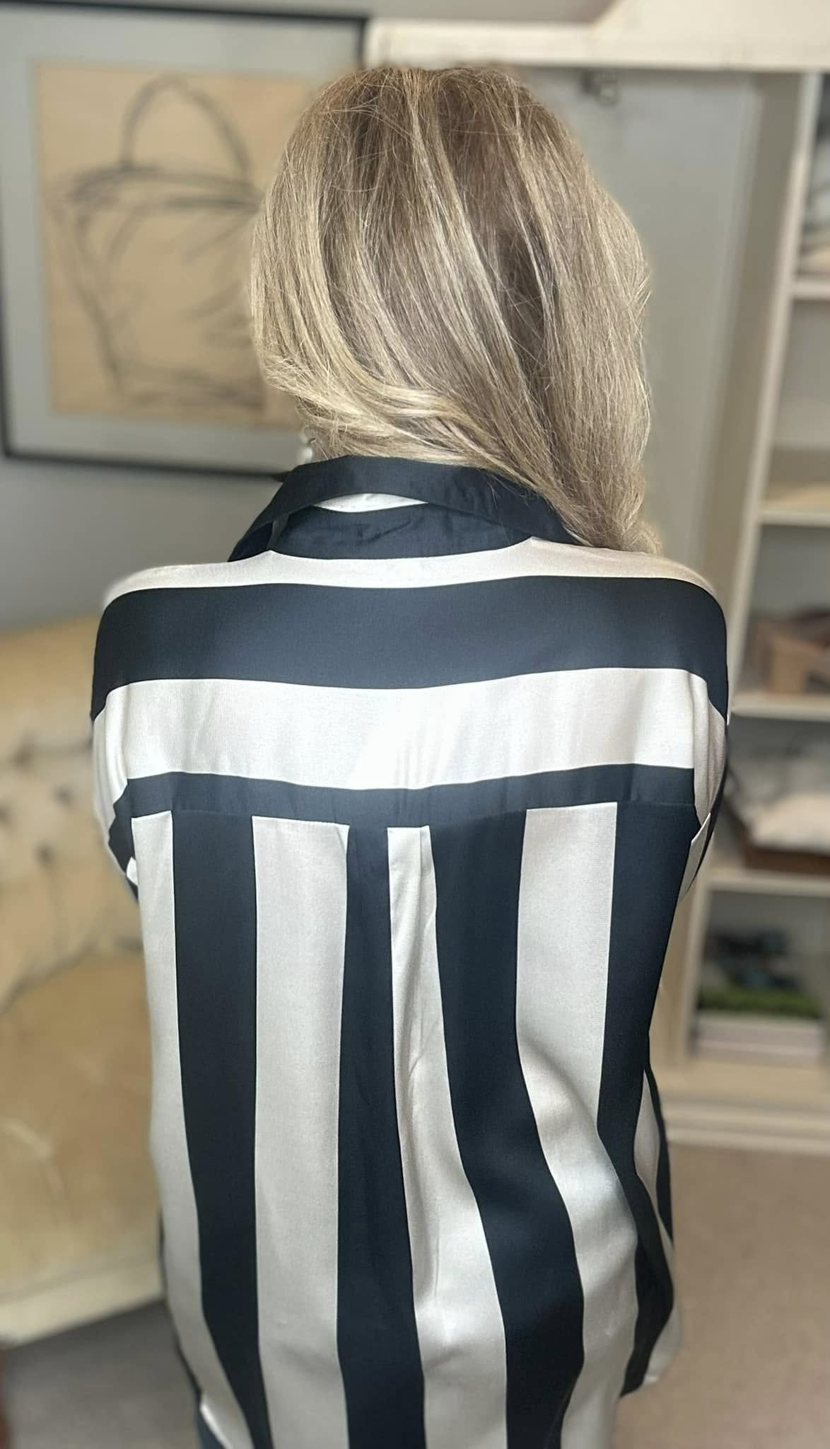 Annie Wear Striped Dropped Shoulder Button Up Shirt