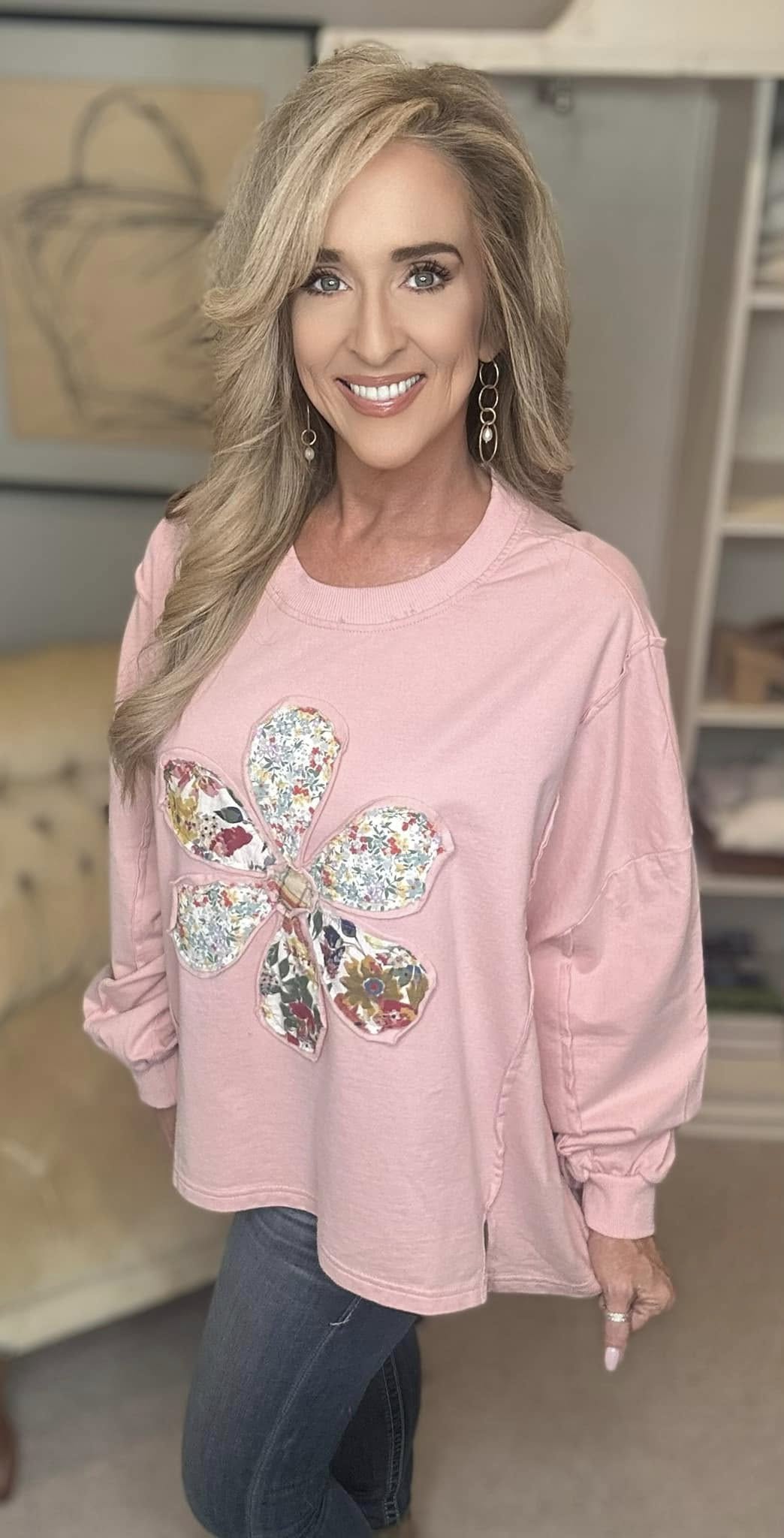 Flower Patch Dropped Shoulder Oversize Top