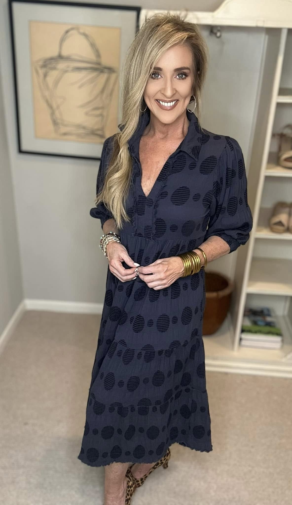 Umgee Full Size Solid Dotted Jacquard Midi Dress Plus Size