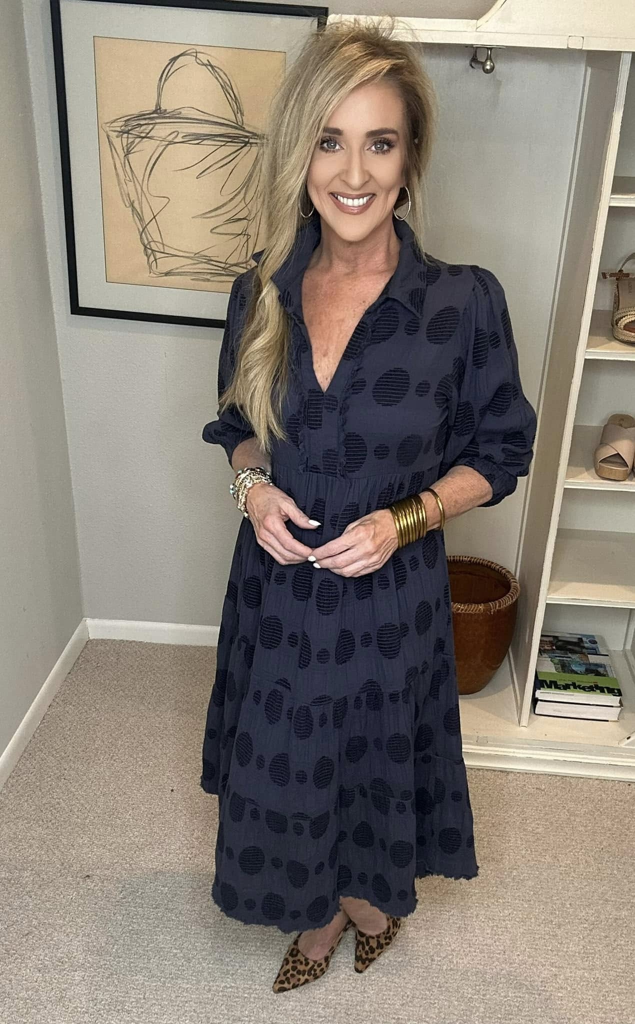 Umgee Full Size Solid Dotted Jacquard Midi Dress Plus Size