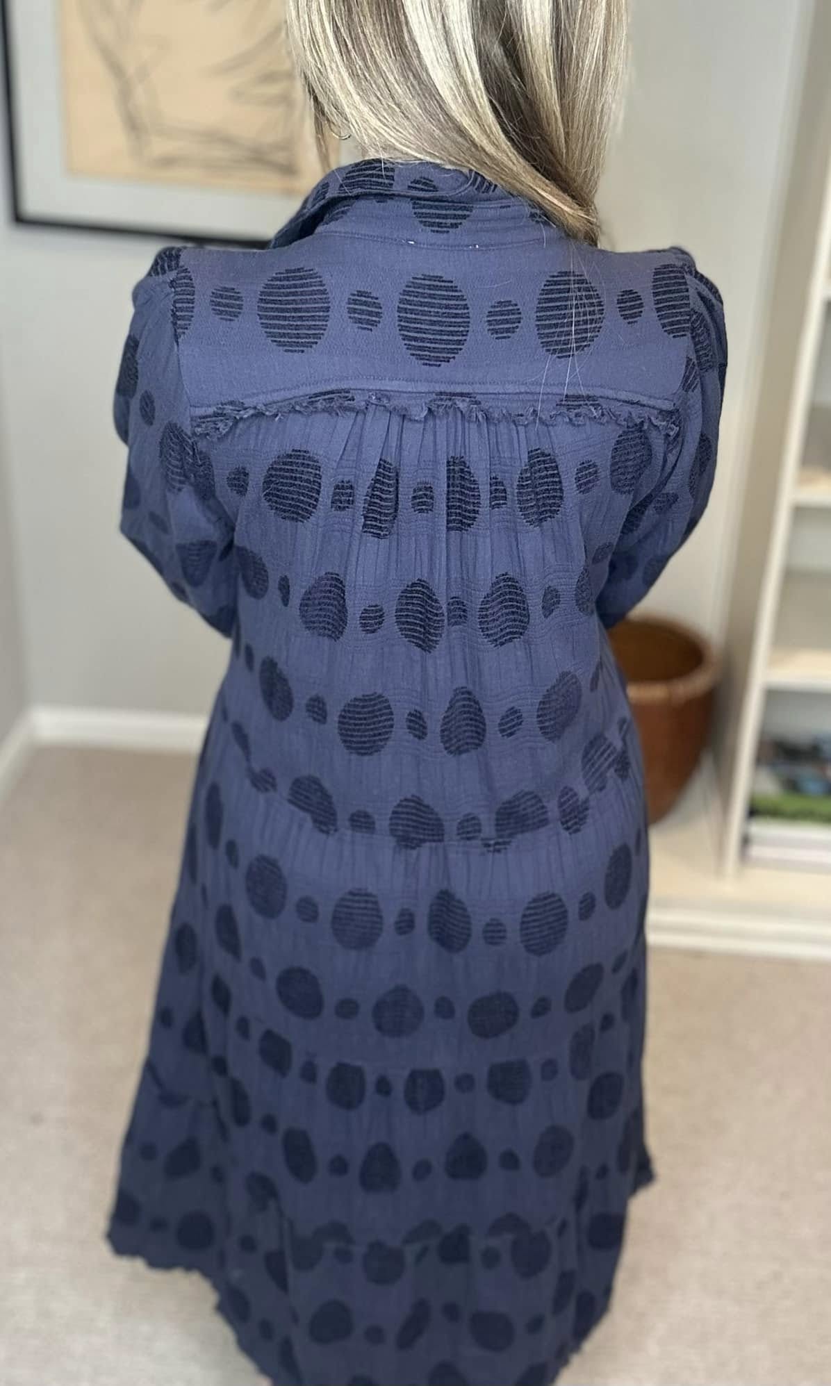 Umgee Full Size Solid Dotted Jacquard Midi Dress Plus Size