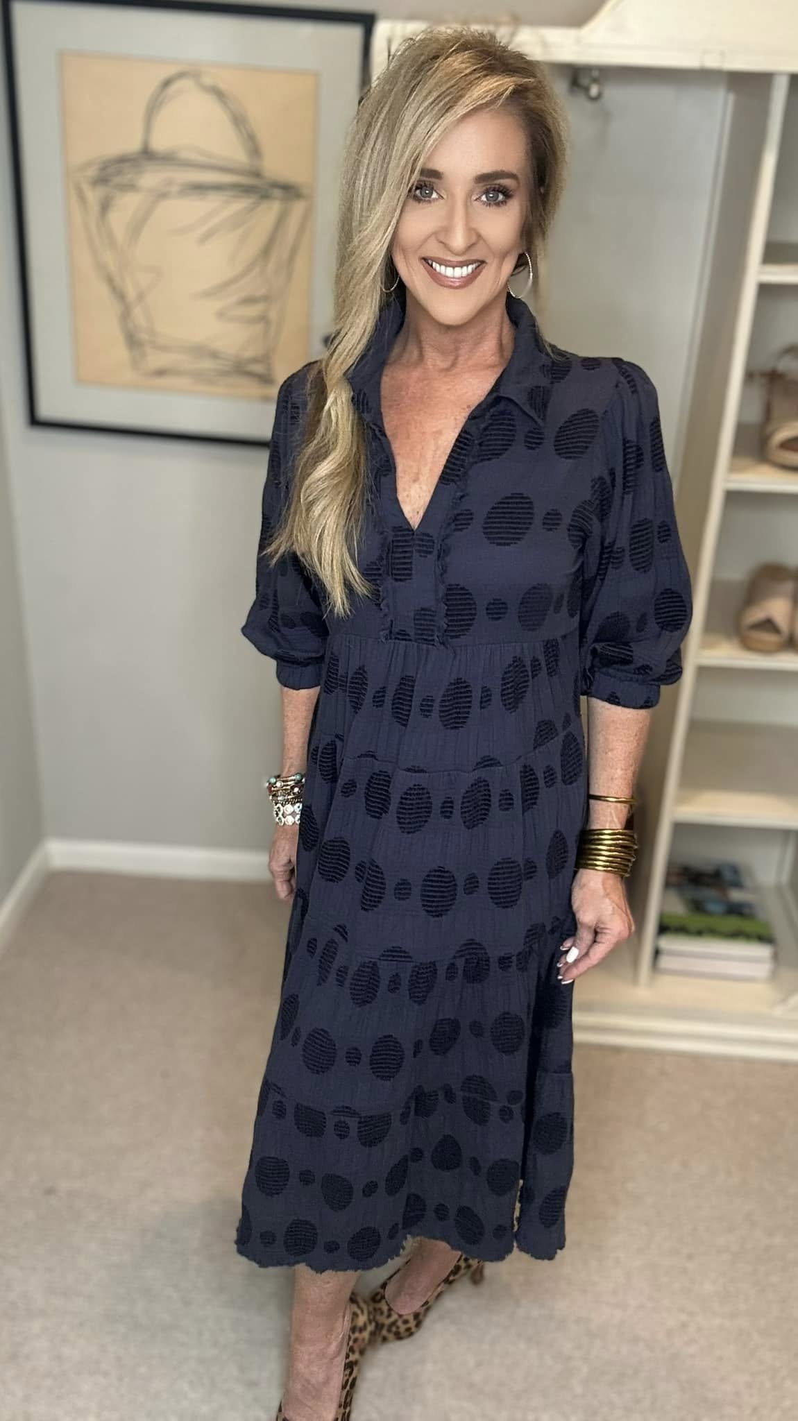 Umgee Full Size Solid Dotted Jacquard Midi Dress Plus Size