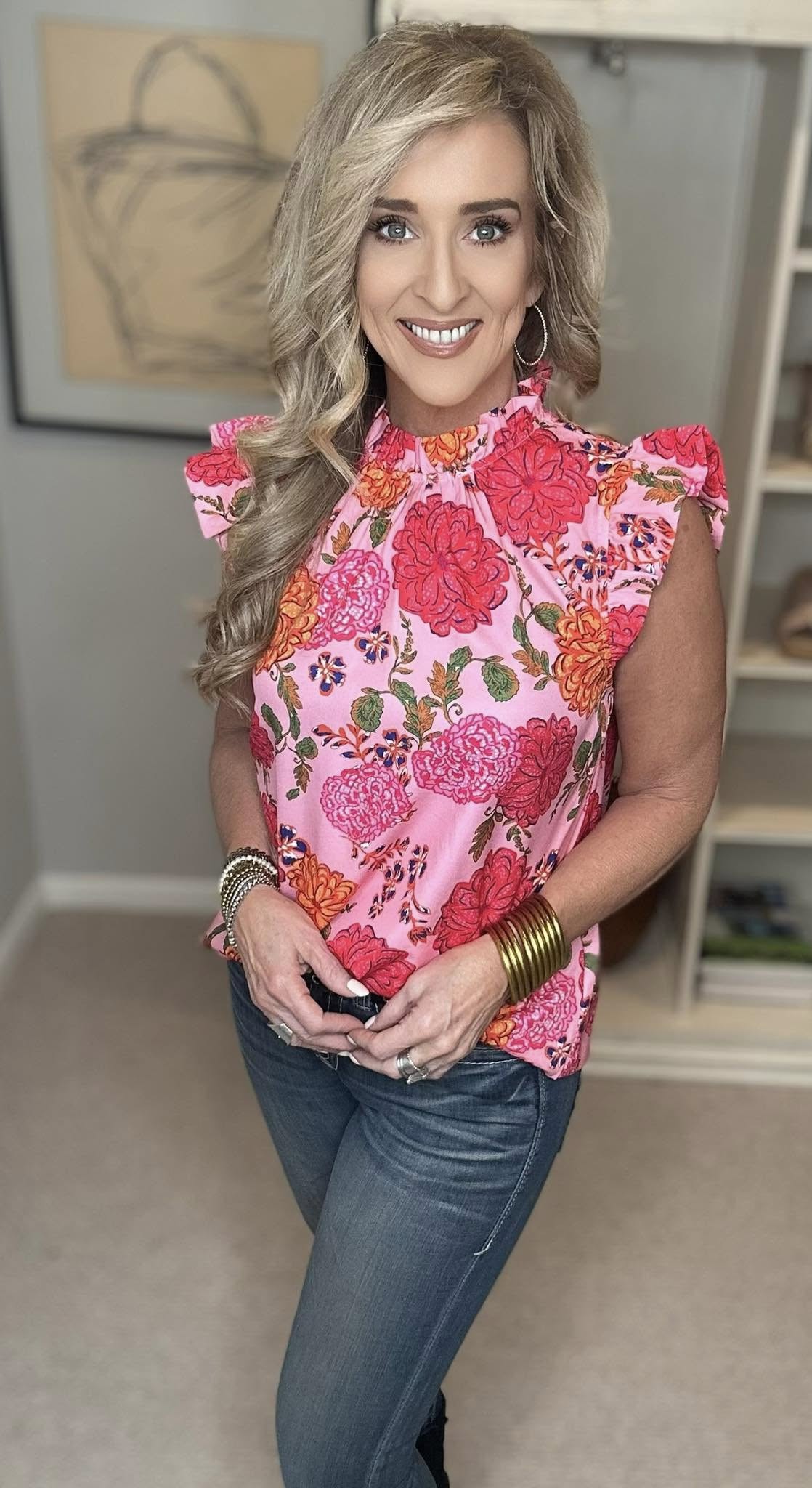 Floral Print Ruffled Cap Sleeve Blouse Plus Size
