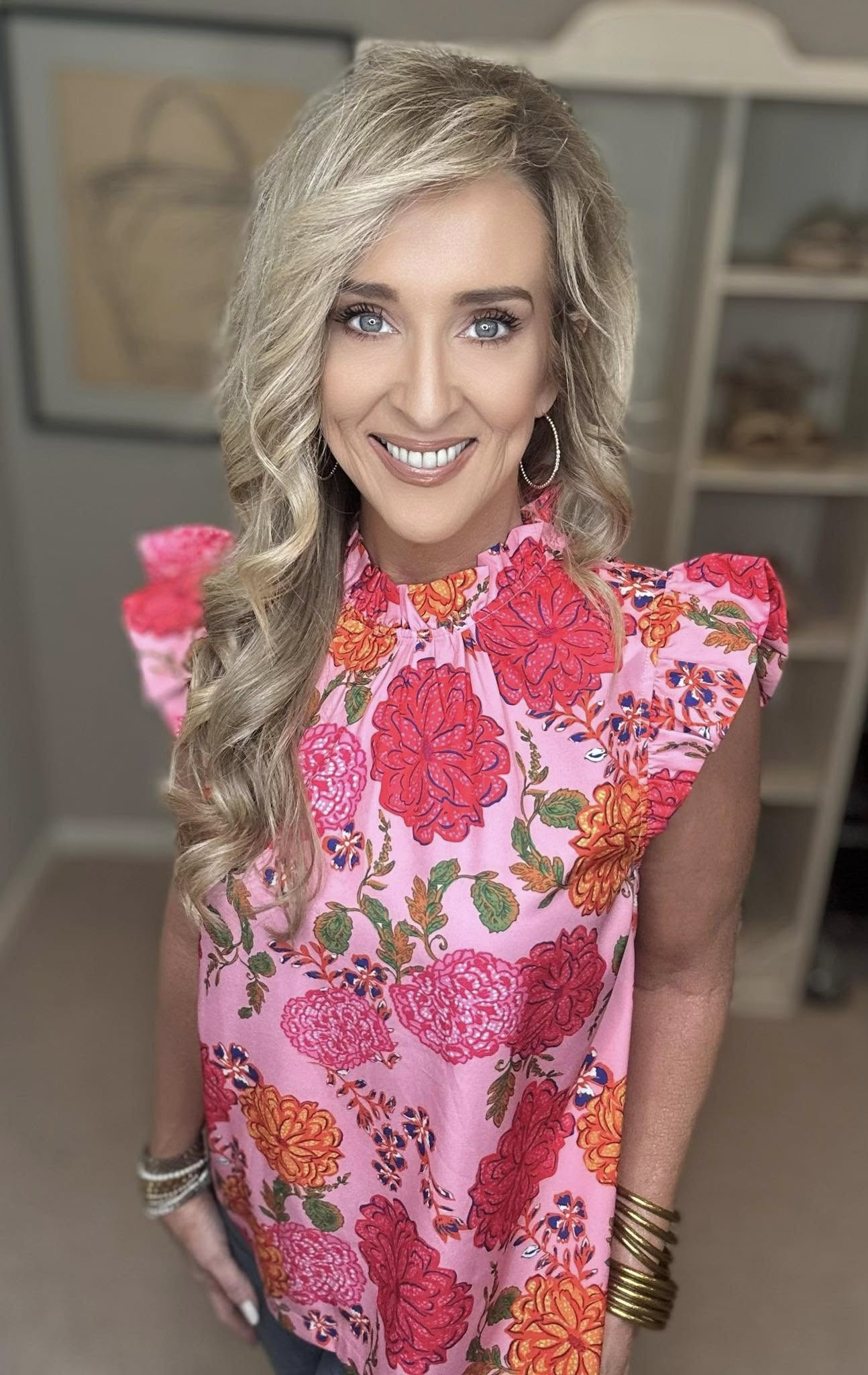 Floral Print Ruffled Cap Sleeve Blouse Plus Size