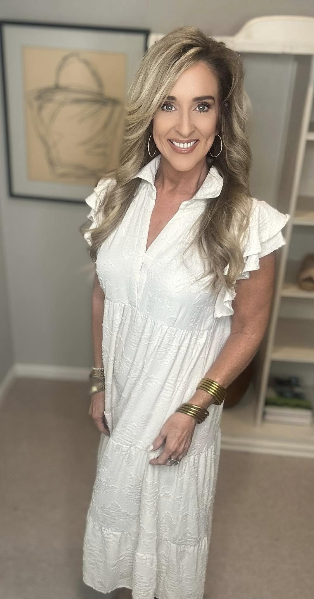 Tiered Floral Burnout Ruffle Sleeve Midi Dress Plus Size