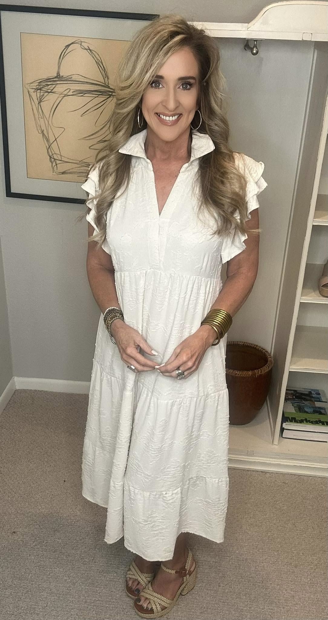 Tiered Floral Burnout Ruffle Sleeve Midi Dress Plus Size