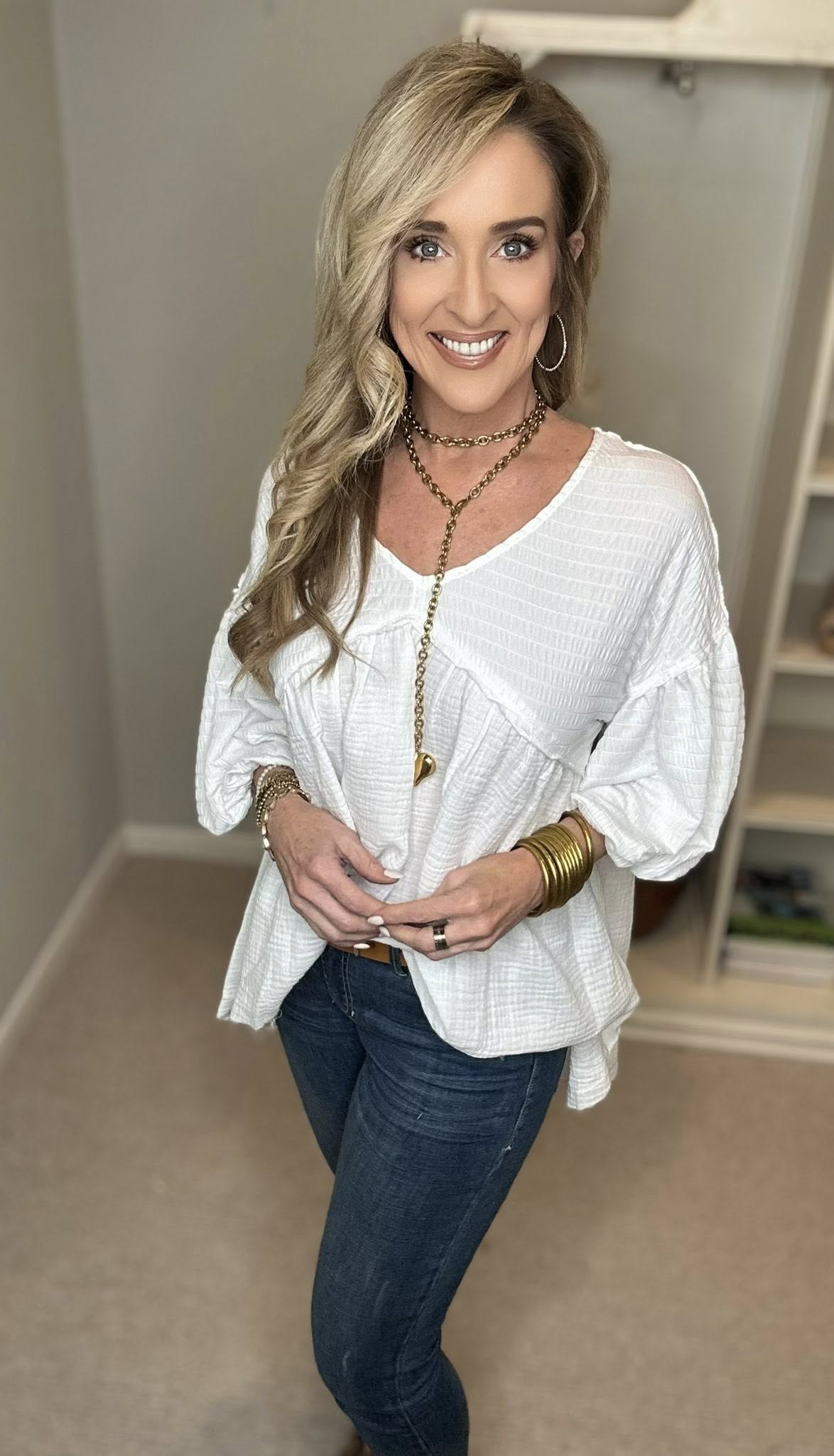 High-Low Frayed Hem V-Neck Blouse