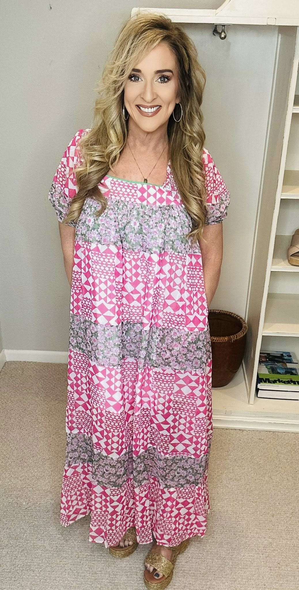 Multi Floral Square Neck Puff Sleeve Maxi Dress