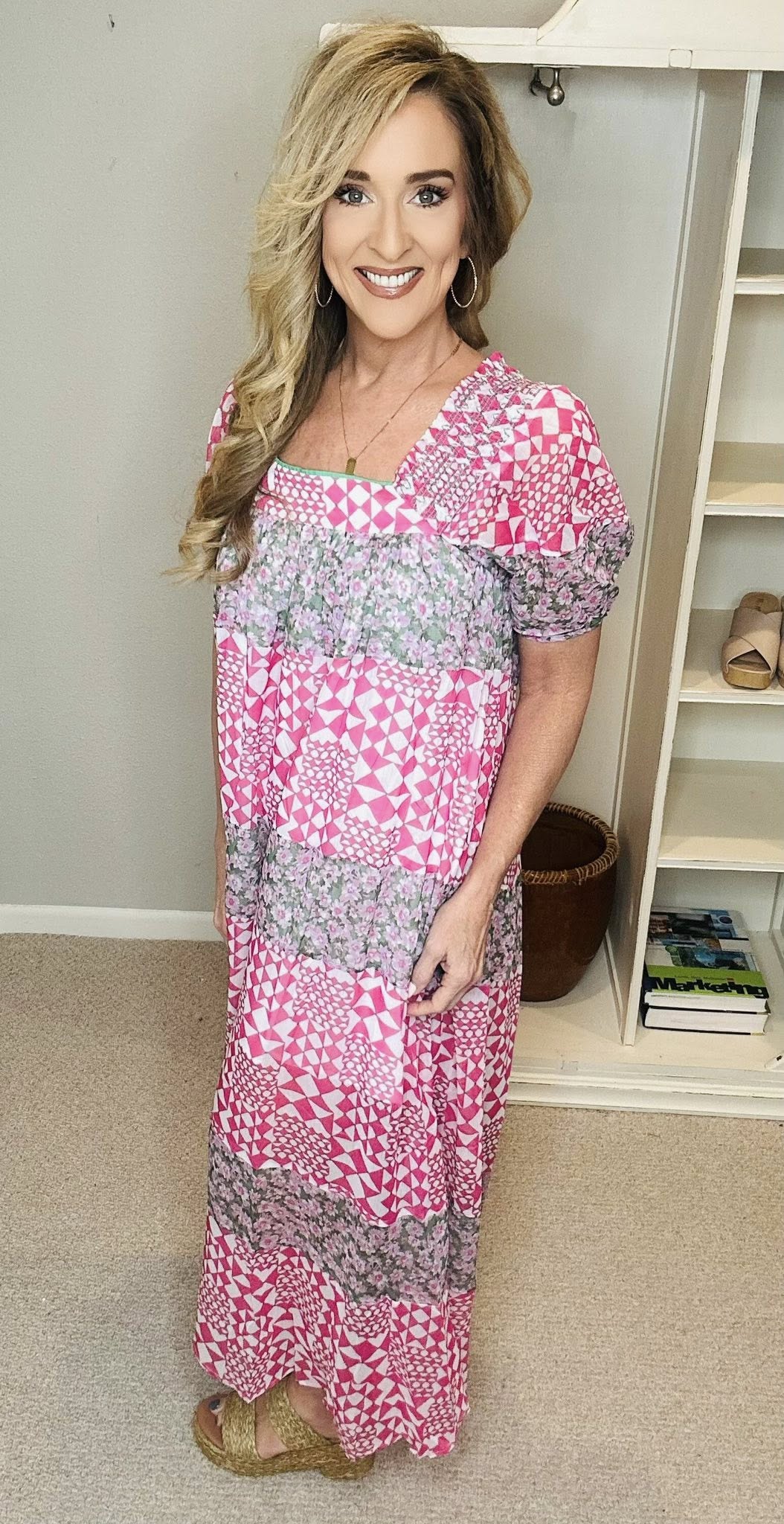 Multi Floral Square Neck Puff Sleeve Maxi Dress