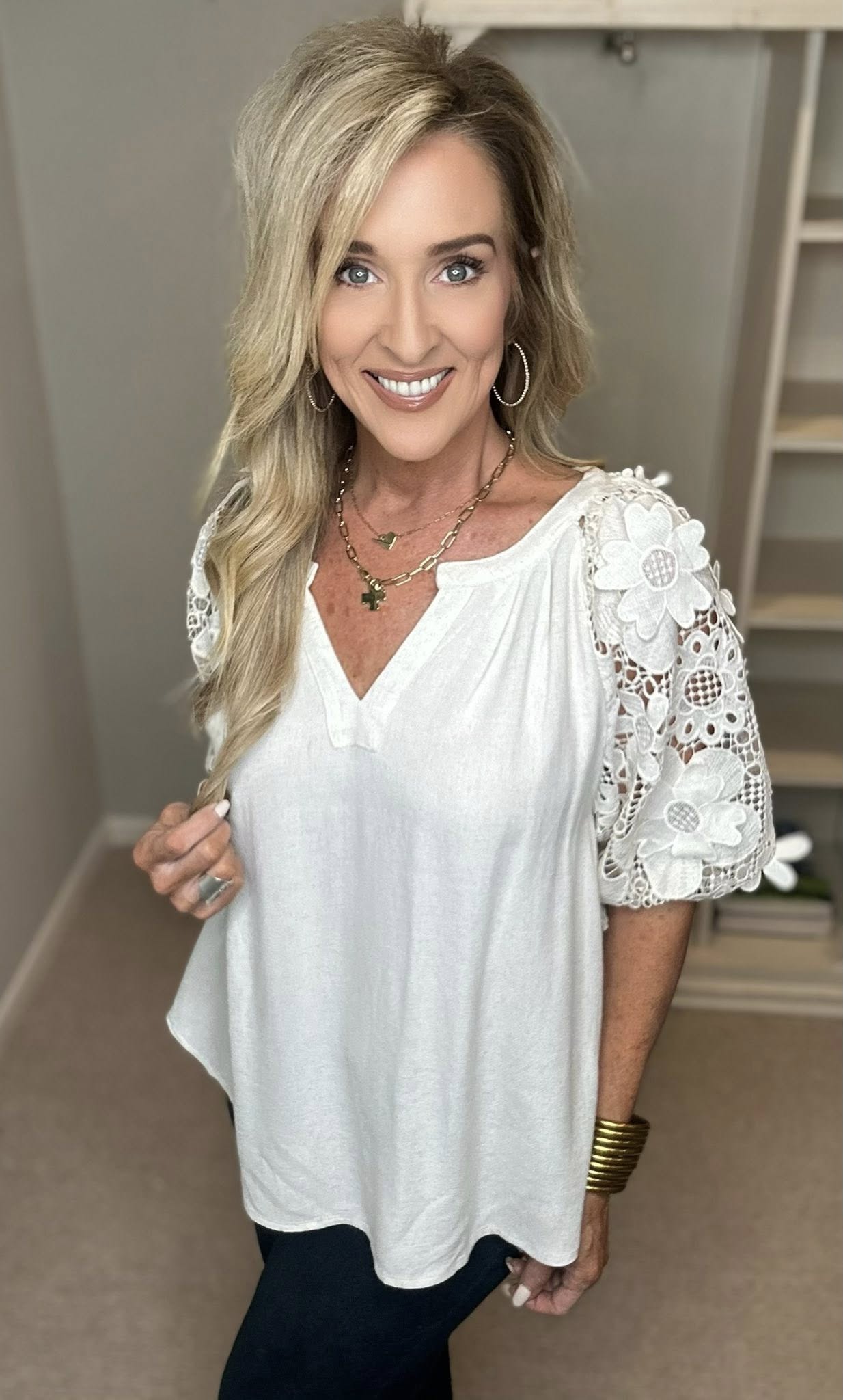 Umgee Full Size French Terry Boxy Cut Top with 3D Floral Sleeve Plus Size