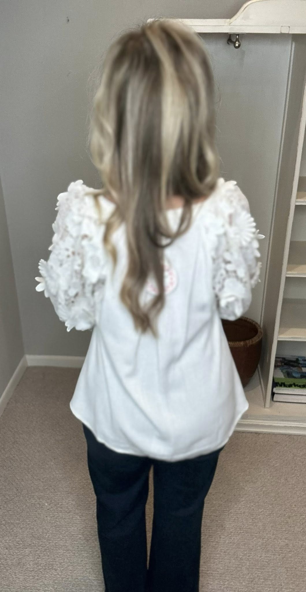 Umgee Full Size French Terry Boxy Cut Top with 3D Floral Sleeve Plus Size