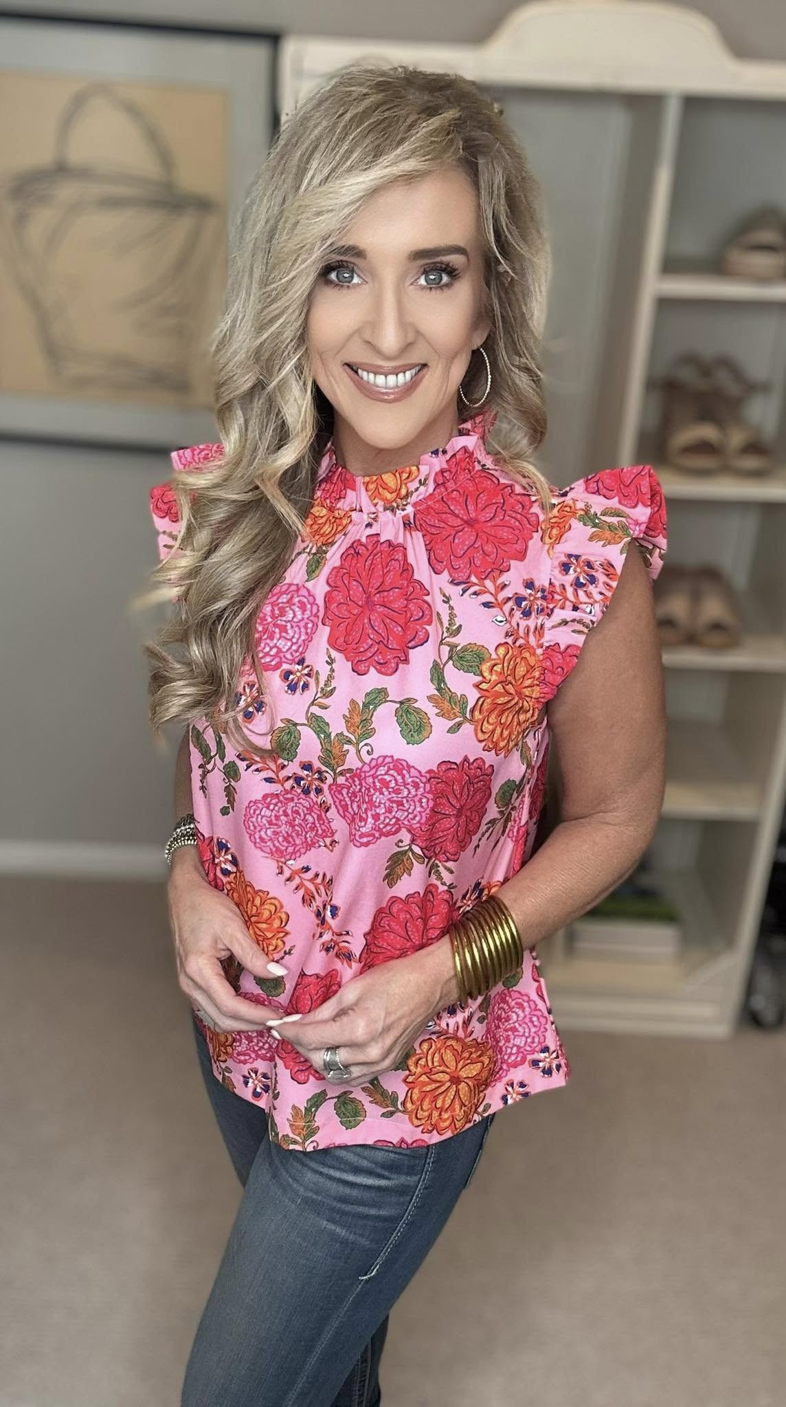 Floral Print Ruffled Cap Sleeve Blouse Plus Size