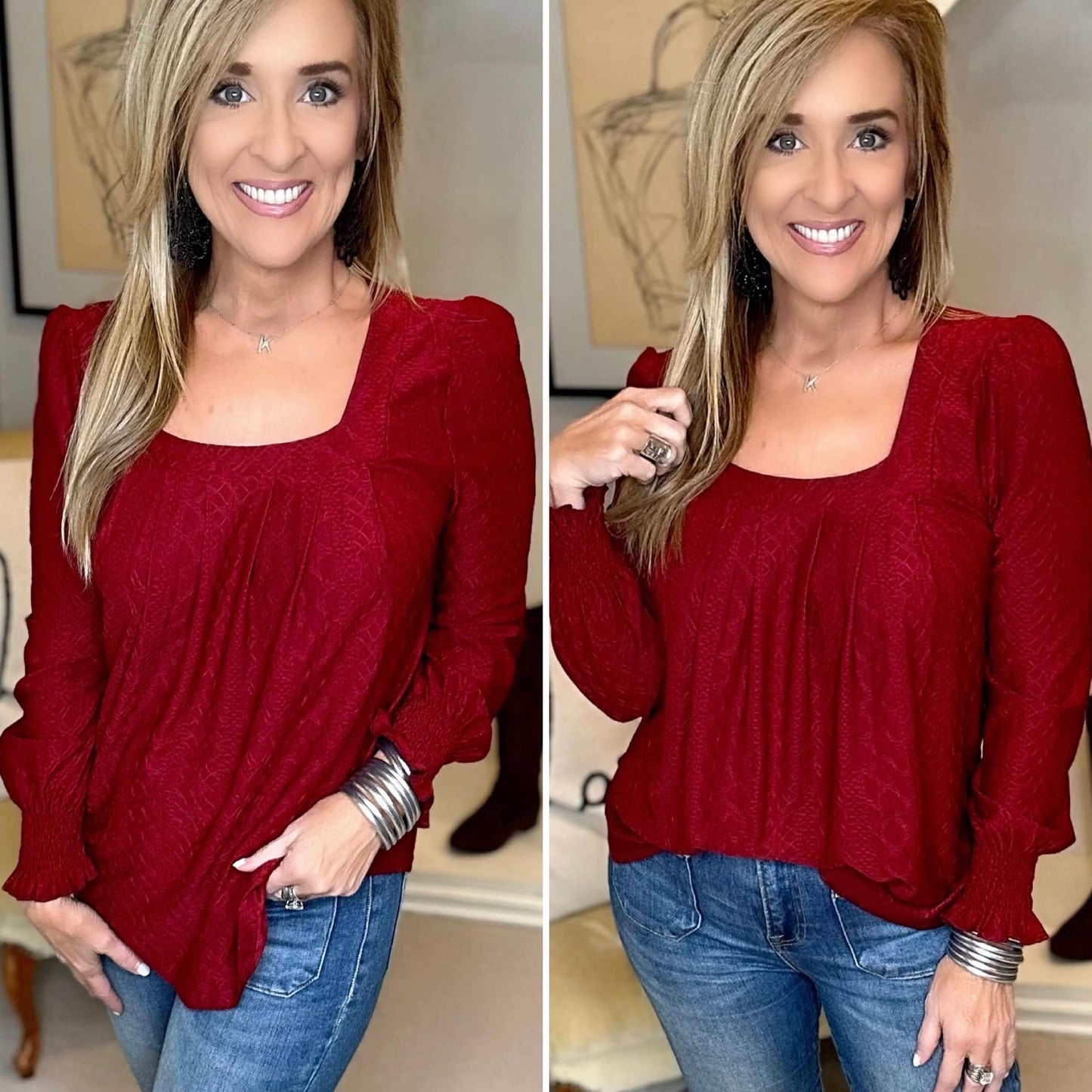 Square Neck Puff Sleeve Blouse