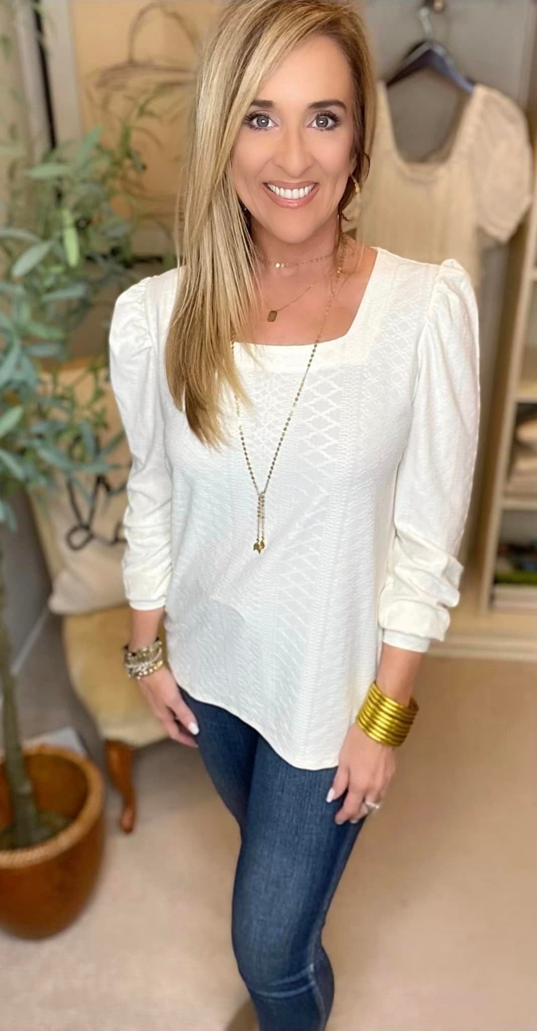 Square Neck Puff Sleeve Blouse