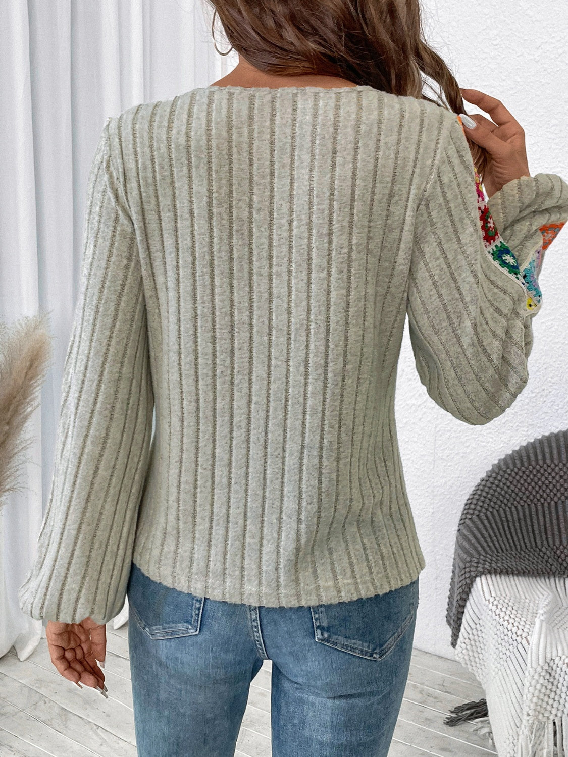 Crochet Ribbed Knit Pullover