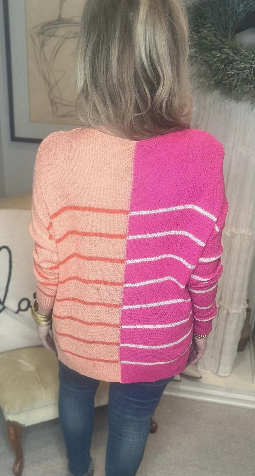 Striped Pocketed Dropper Shoulder Sweater