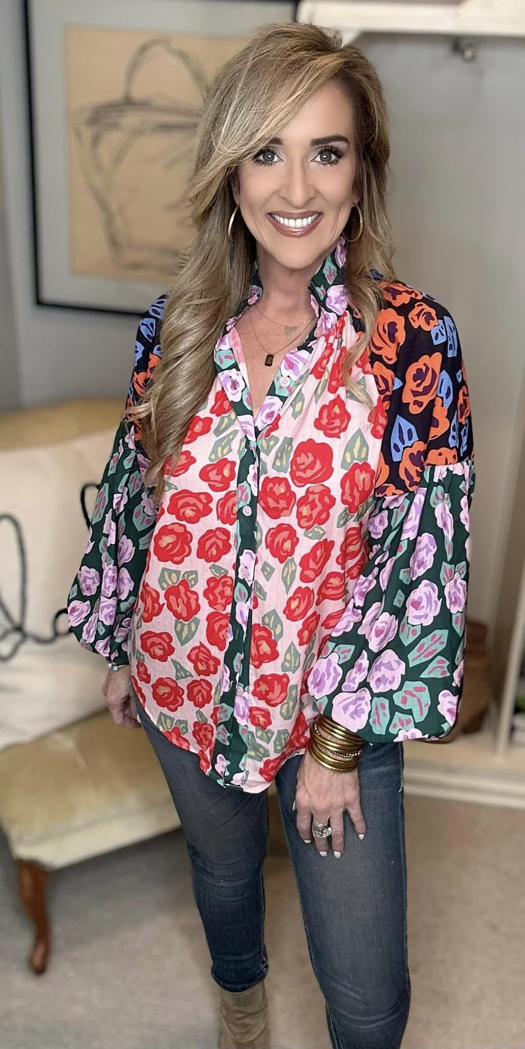 Mixed Print Blouse