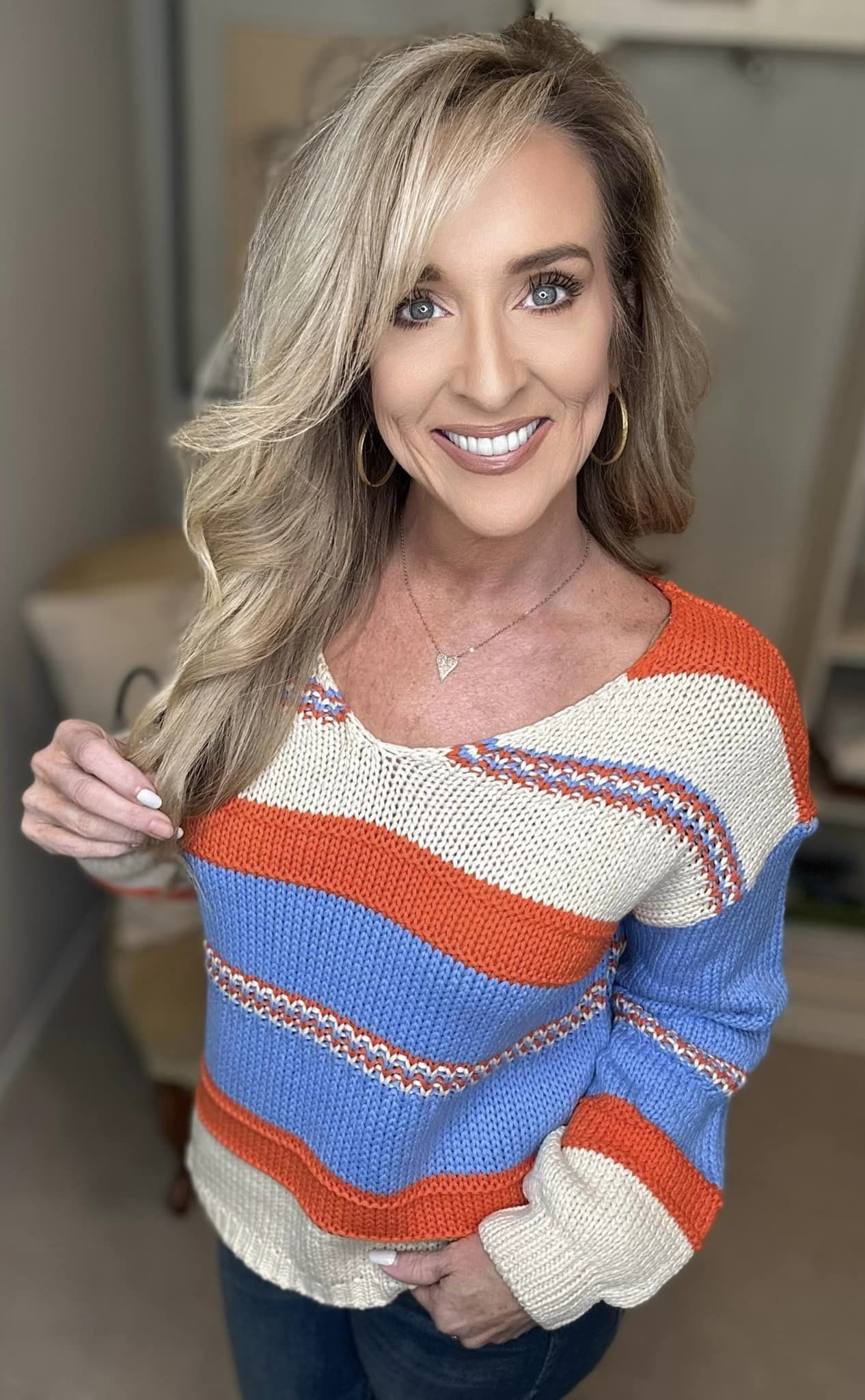 BiBi Multi Color Stripe Scoop Neck Sweater