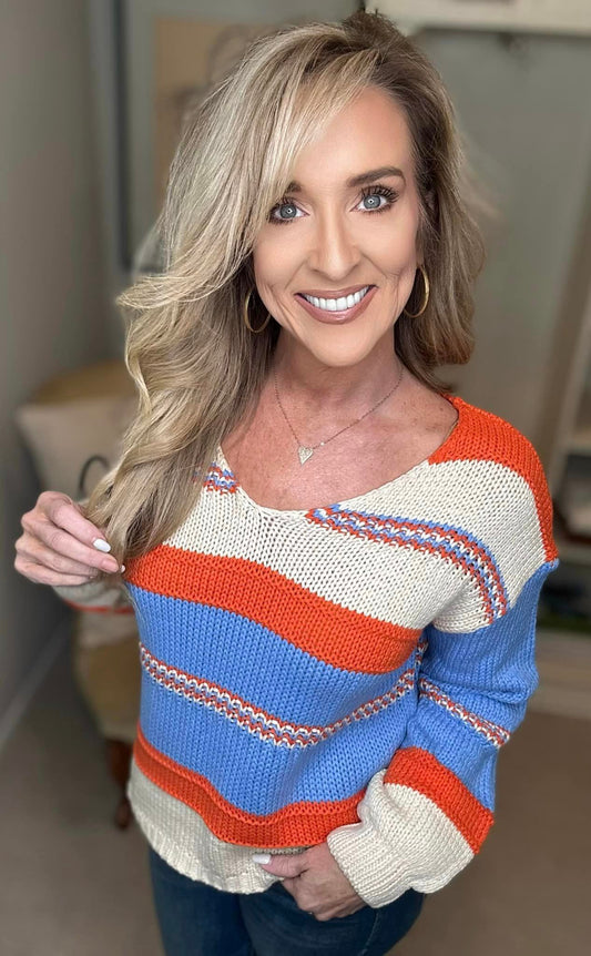 BiBi Multi Color Stripe Scoop Neck Sweater