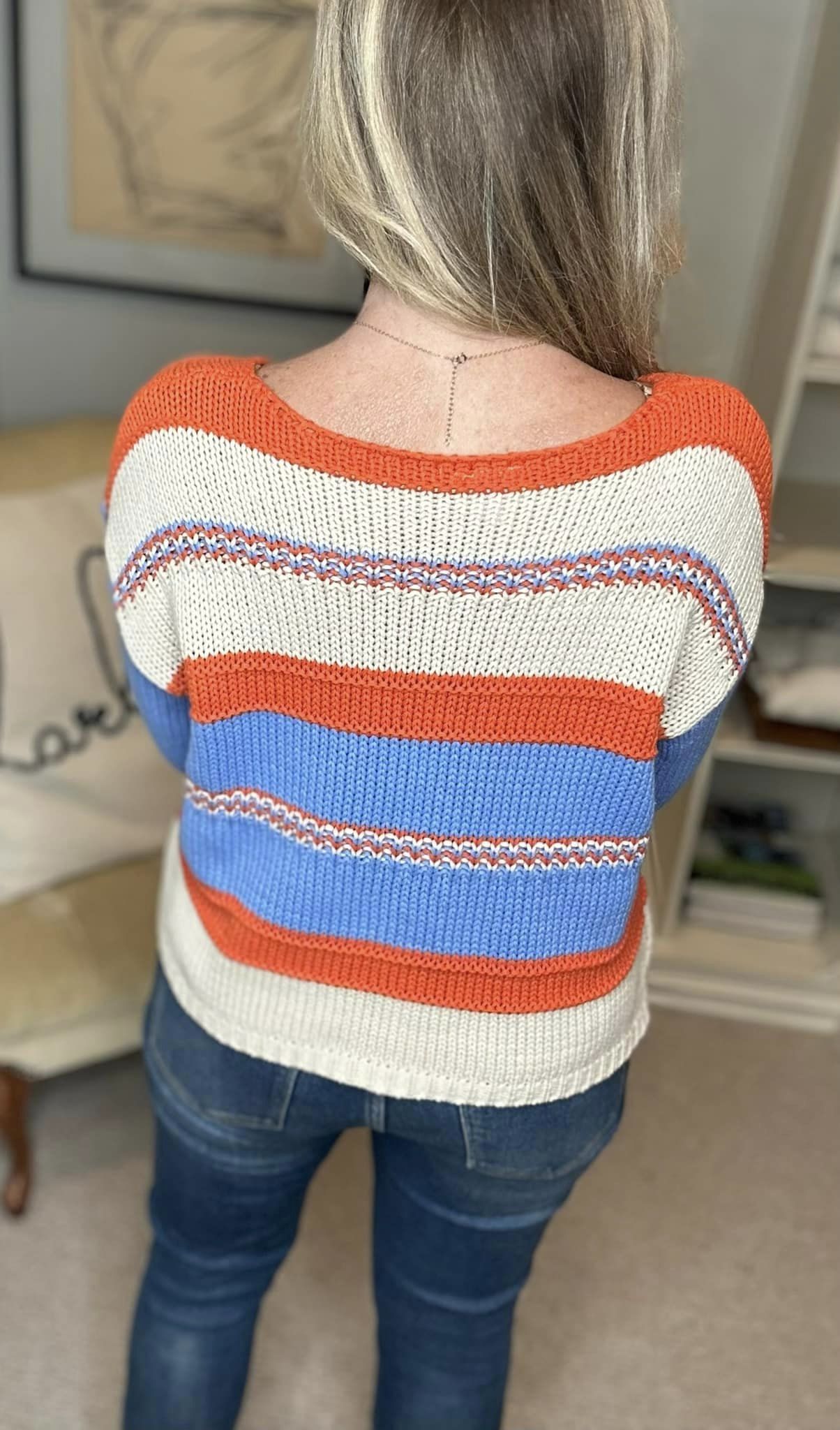 BiBi Multi Color Stripe Scoop Neck Sweater