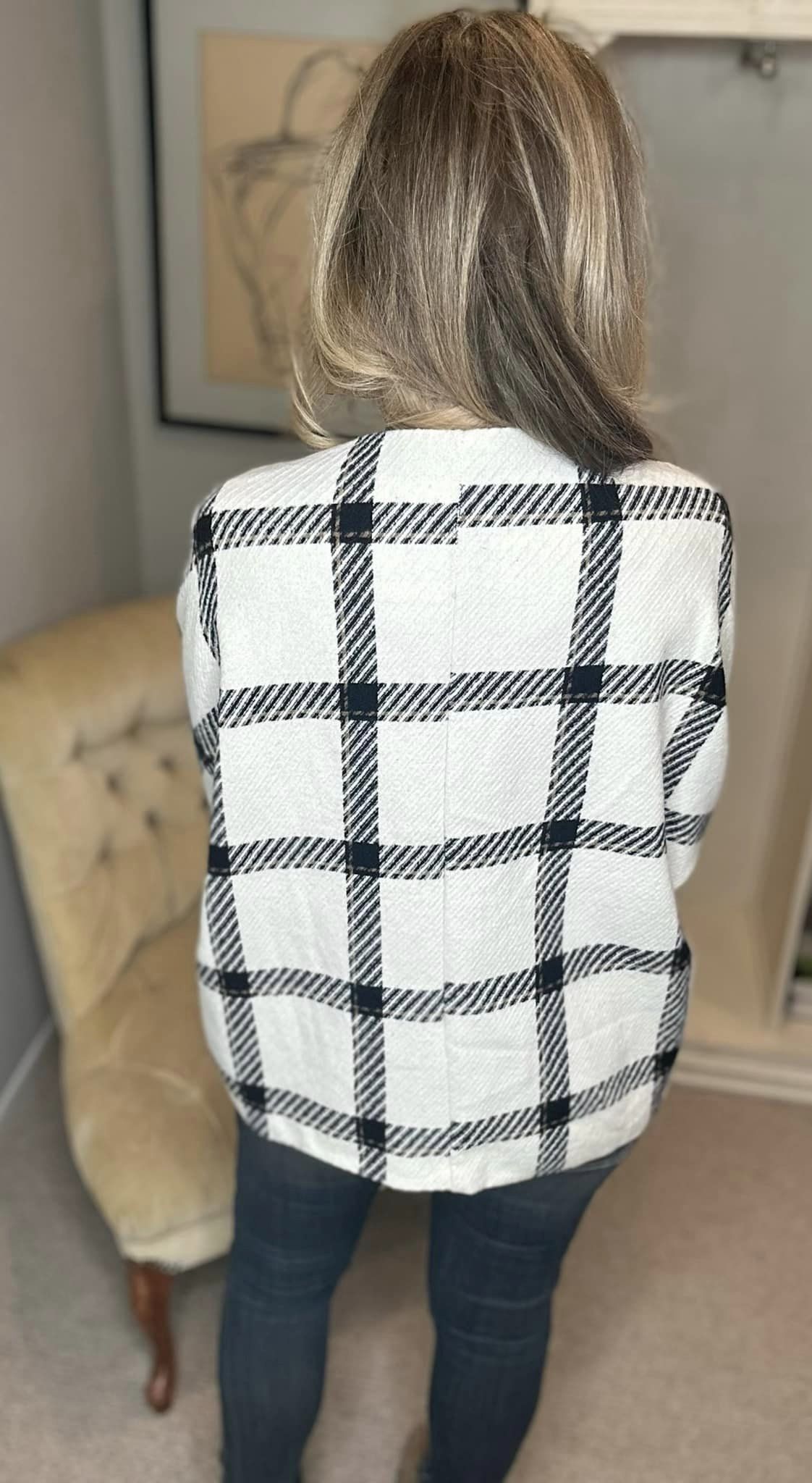 Plaid Long Sleeve Jacket with Side Slit Pockets