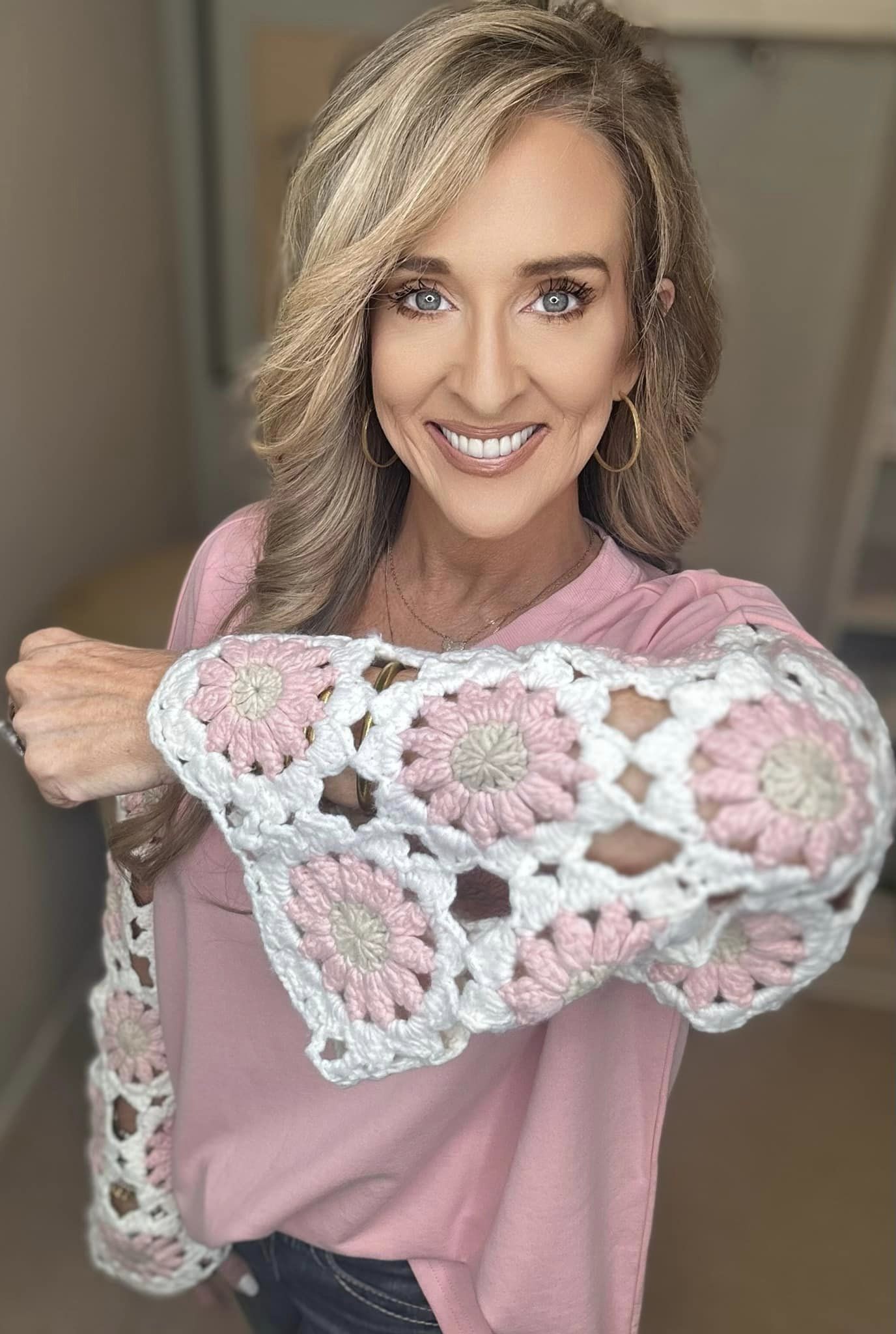 French Terry Crochet Sleeve Top