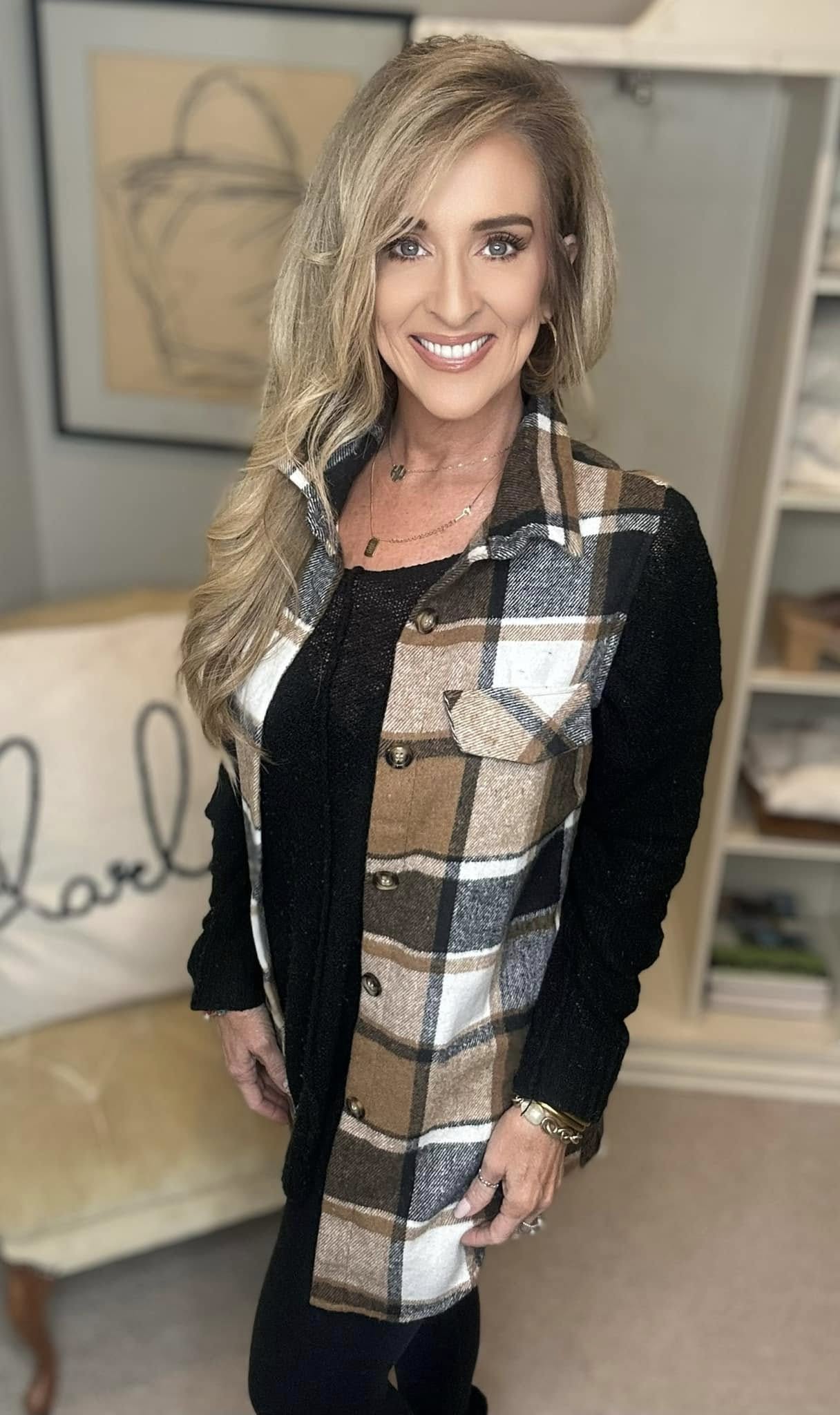 Plaid Button Up Vest Coat