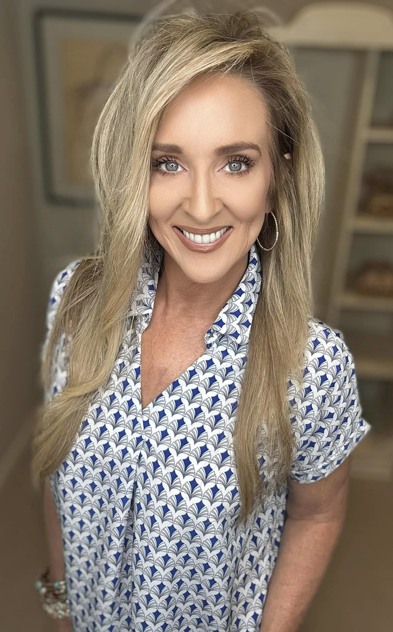 Printed Johnny Collar Short Sleeve Blouse Plus Size