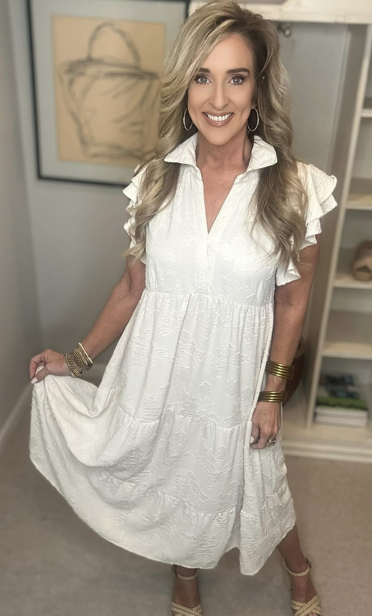 Tiered Floral Burnout Ruffle Sleeve Midi Dress Plus Size