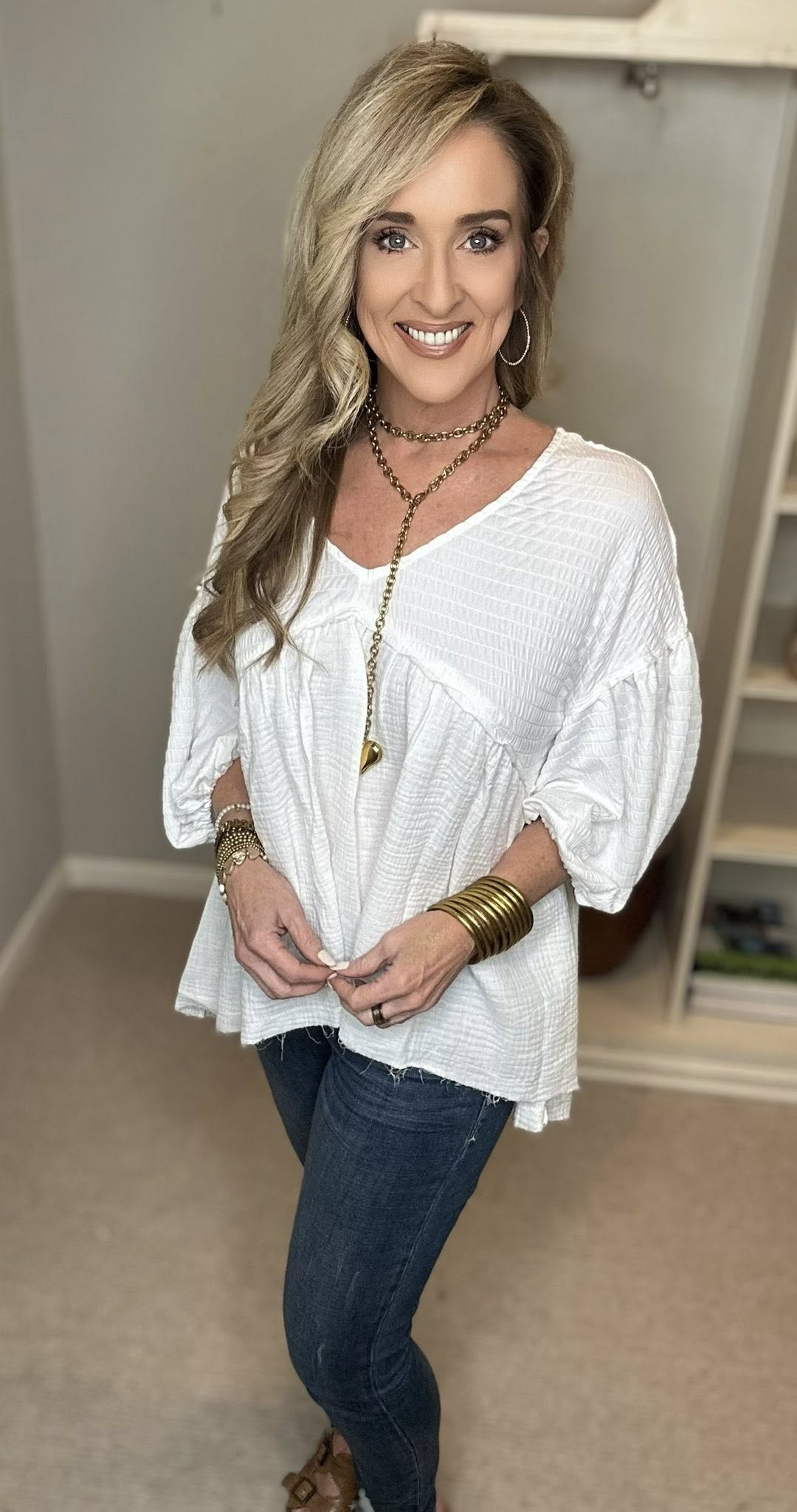 High-Low Frayed Hem V-Neck Blouse