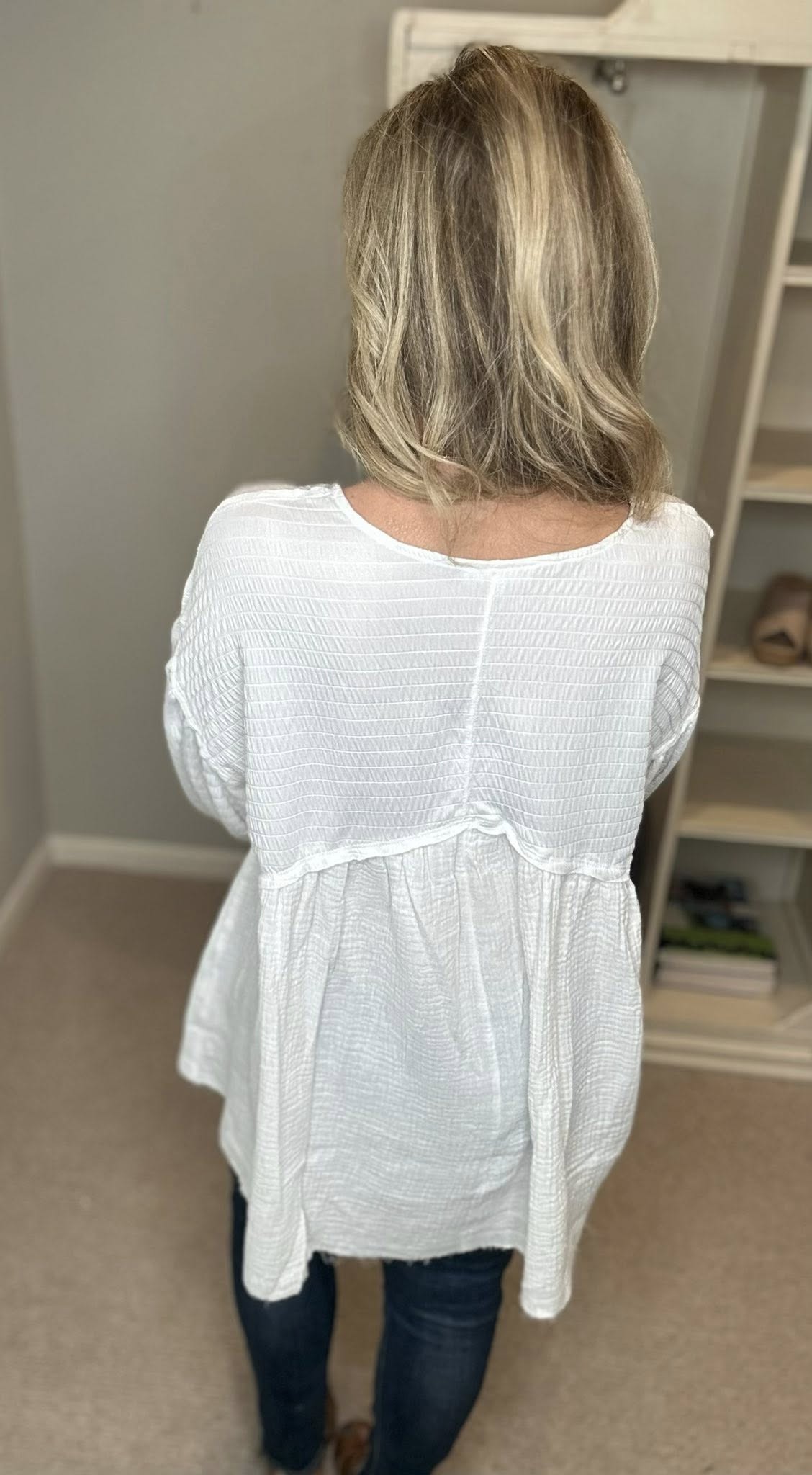 High-Low Frayed Hem V-Neck Blouse